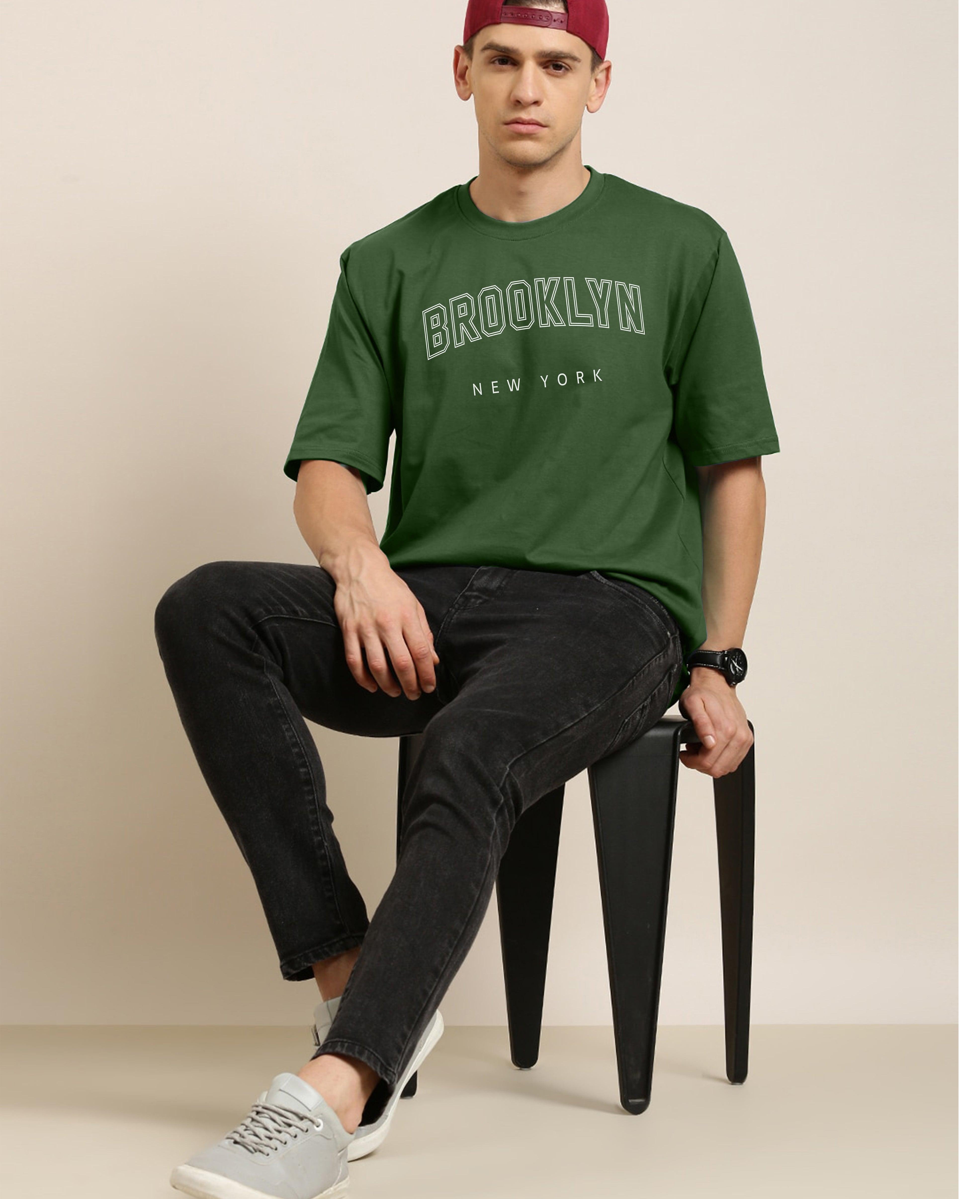 Mens Unisex Over Size Printed Olive Color Tshirts - Young Trendz