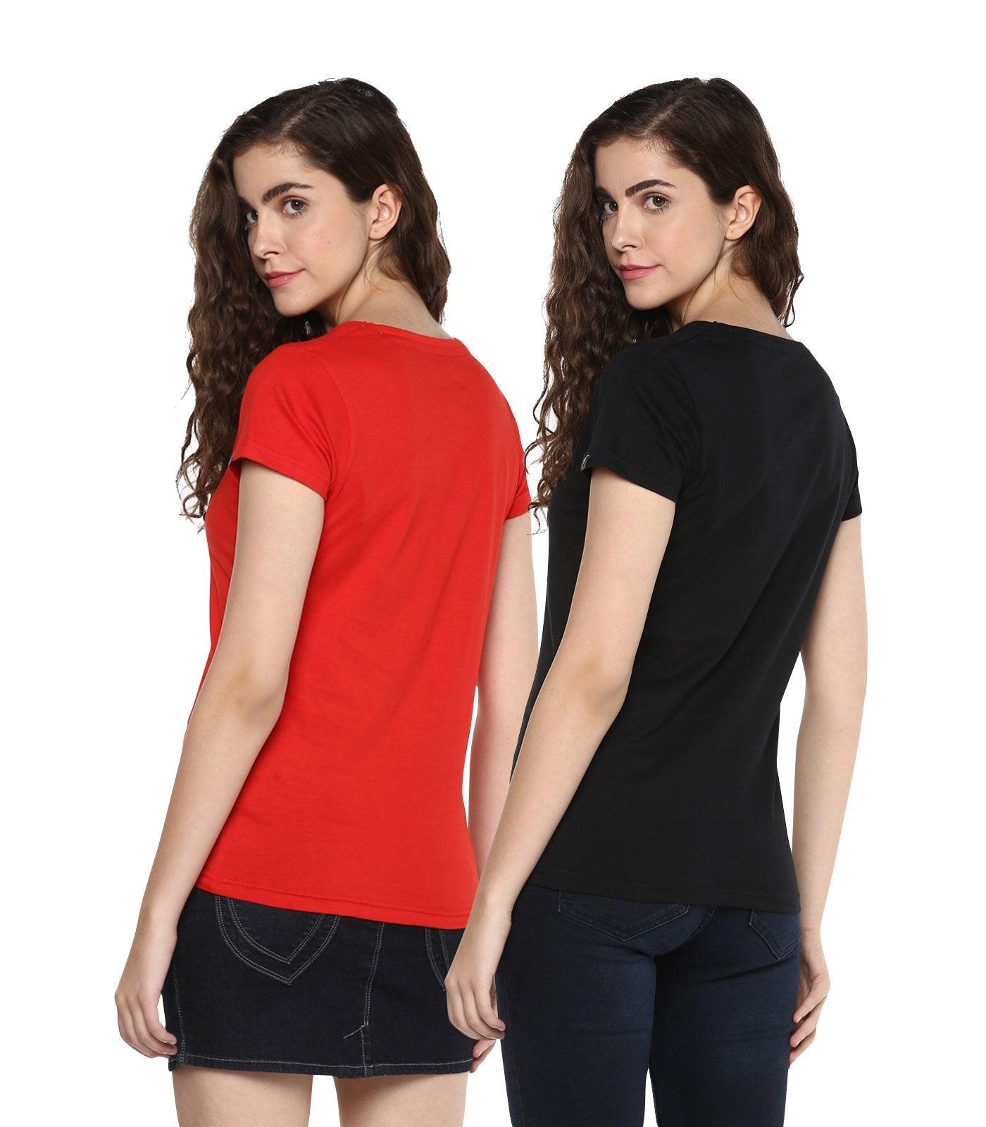 Young Trendz Womens Combo Half Sleeve Cat Printed Red Color and Hateu2 Printed Black Color Tshirts - Young Trendz
