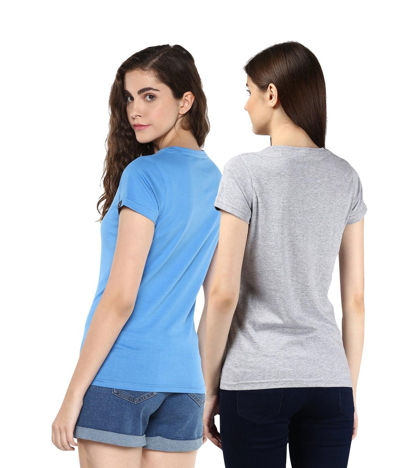 Young Trendz Womens Combo Half Sleeve Cat Printed Skyblue Color and Selfie Printed Grey Color Tshirts - Young Trendz