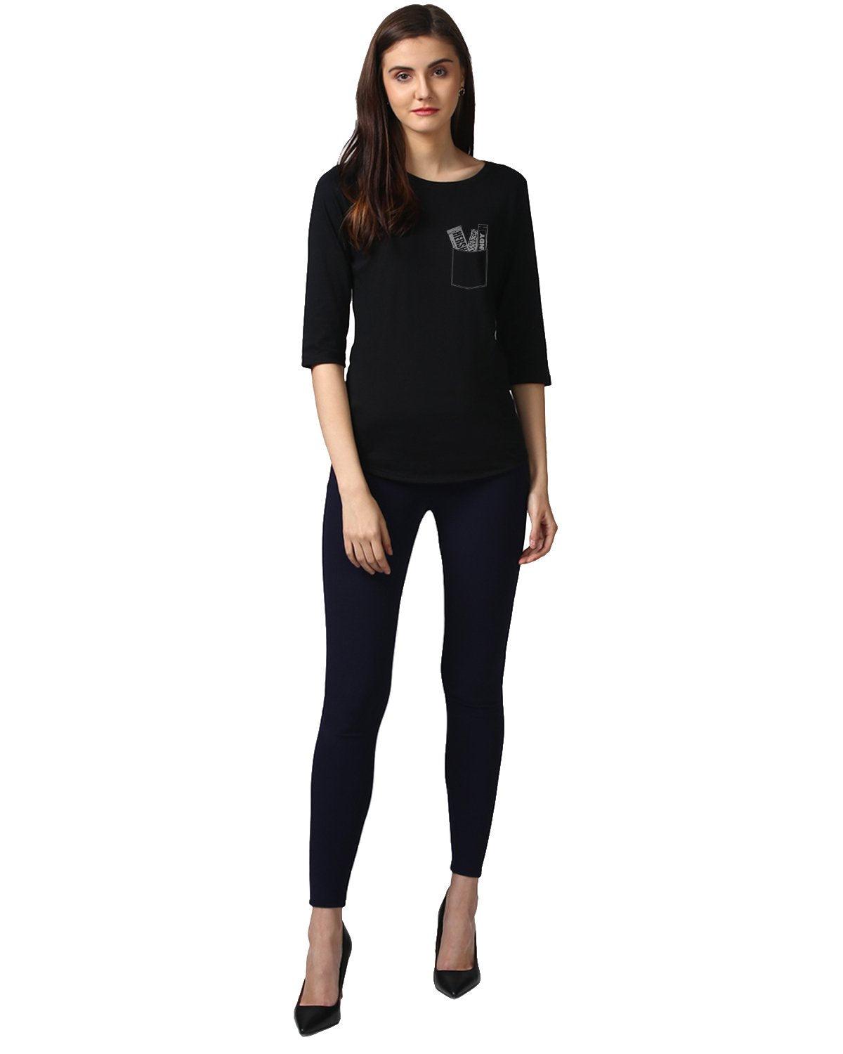 Womens 34U Chocolate Printed Black Color Tshirts - Young Trendz