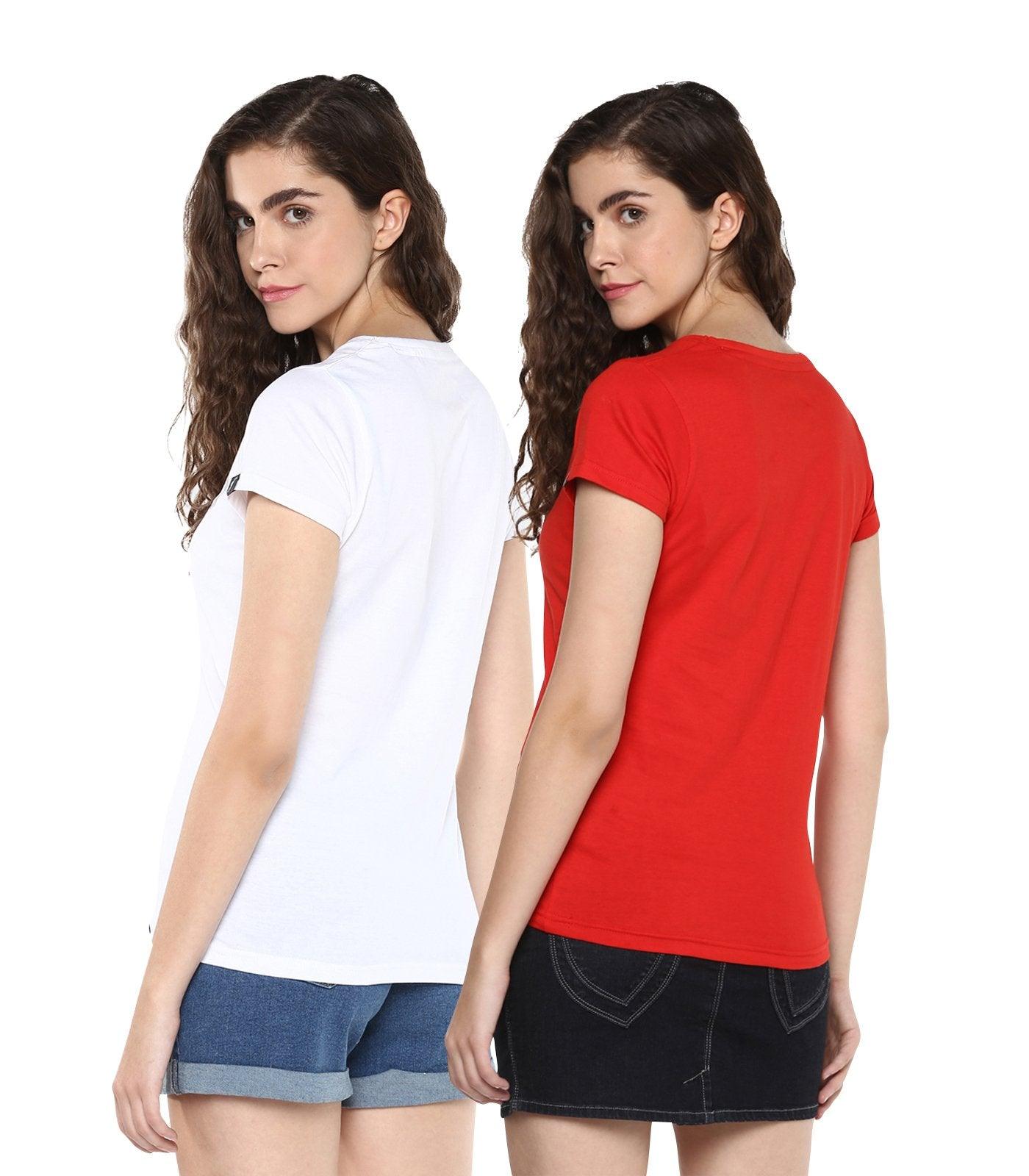 Young Trendz Womens Combo Half Sleeve Complicate Printed White Color and Glass Printed Red Color Tshirts - Young Trendz