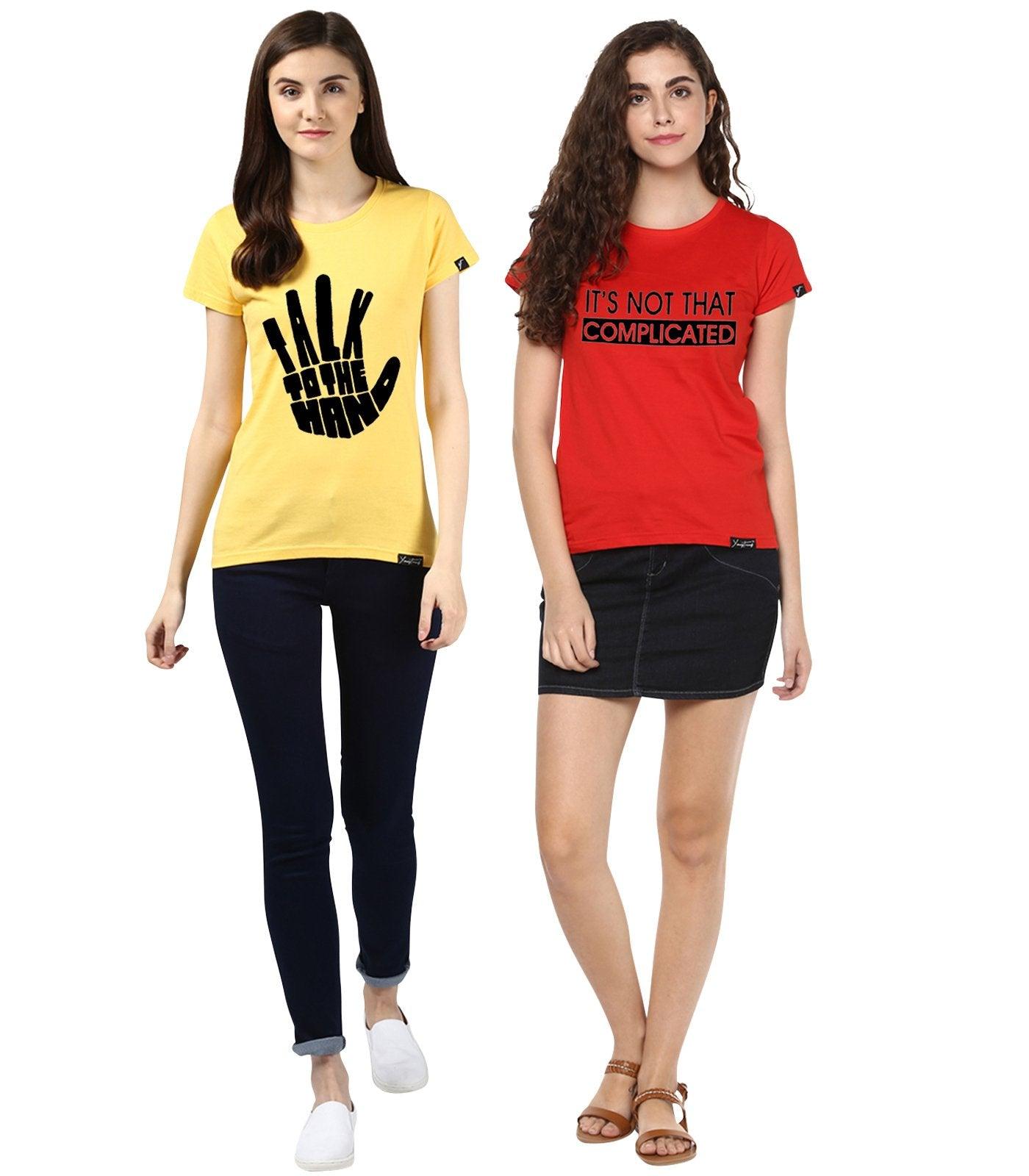 Young Trendz Womens Combo Half Sleeve Complicate Printed Red Color and Talk Printed Yellow Color Tshirts - Young Trendz