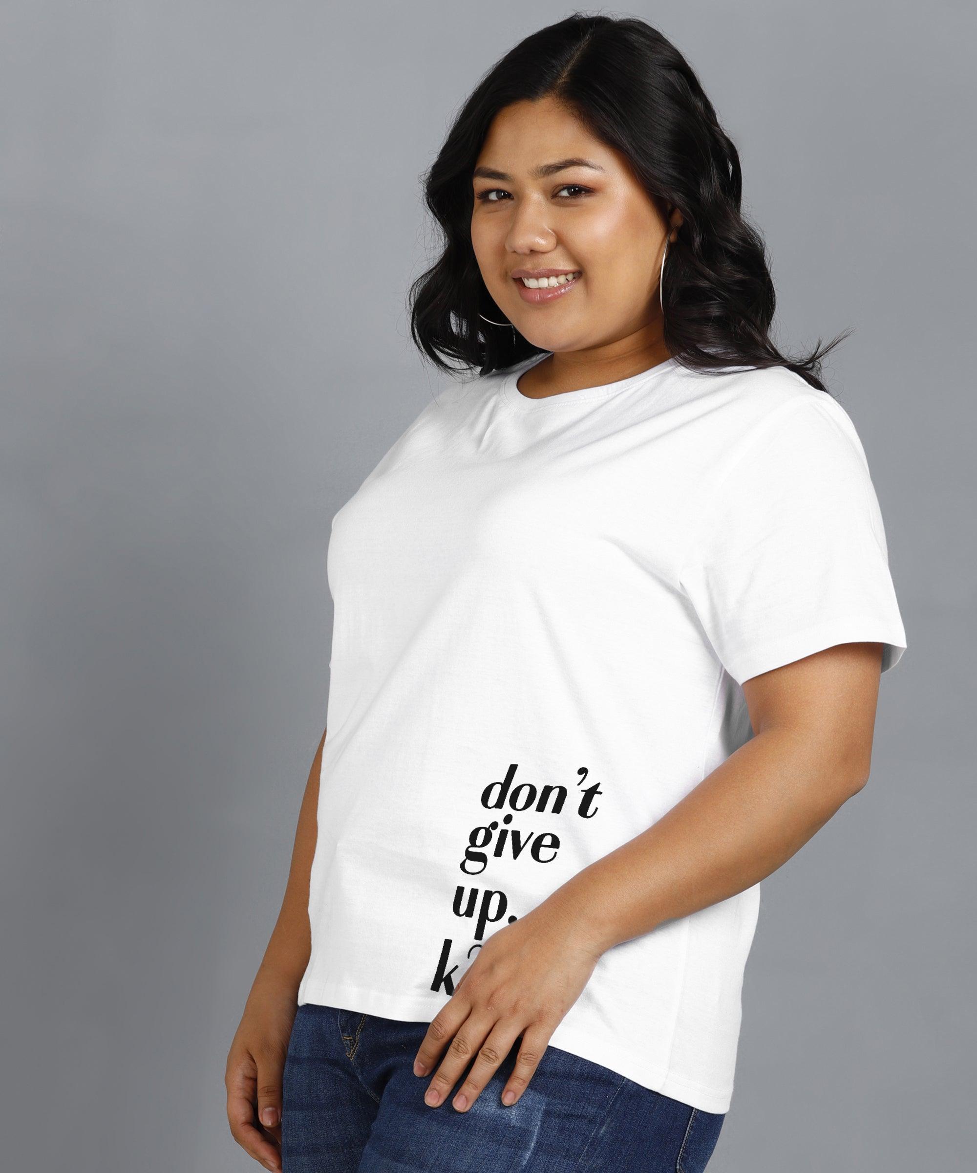 Womens Regular fit Plus Size Printed T-shirt (White) - Young Trendz