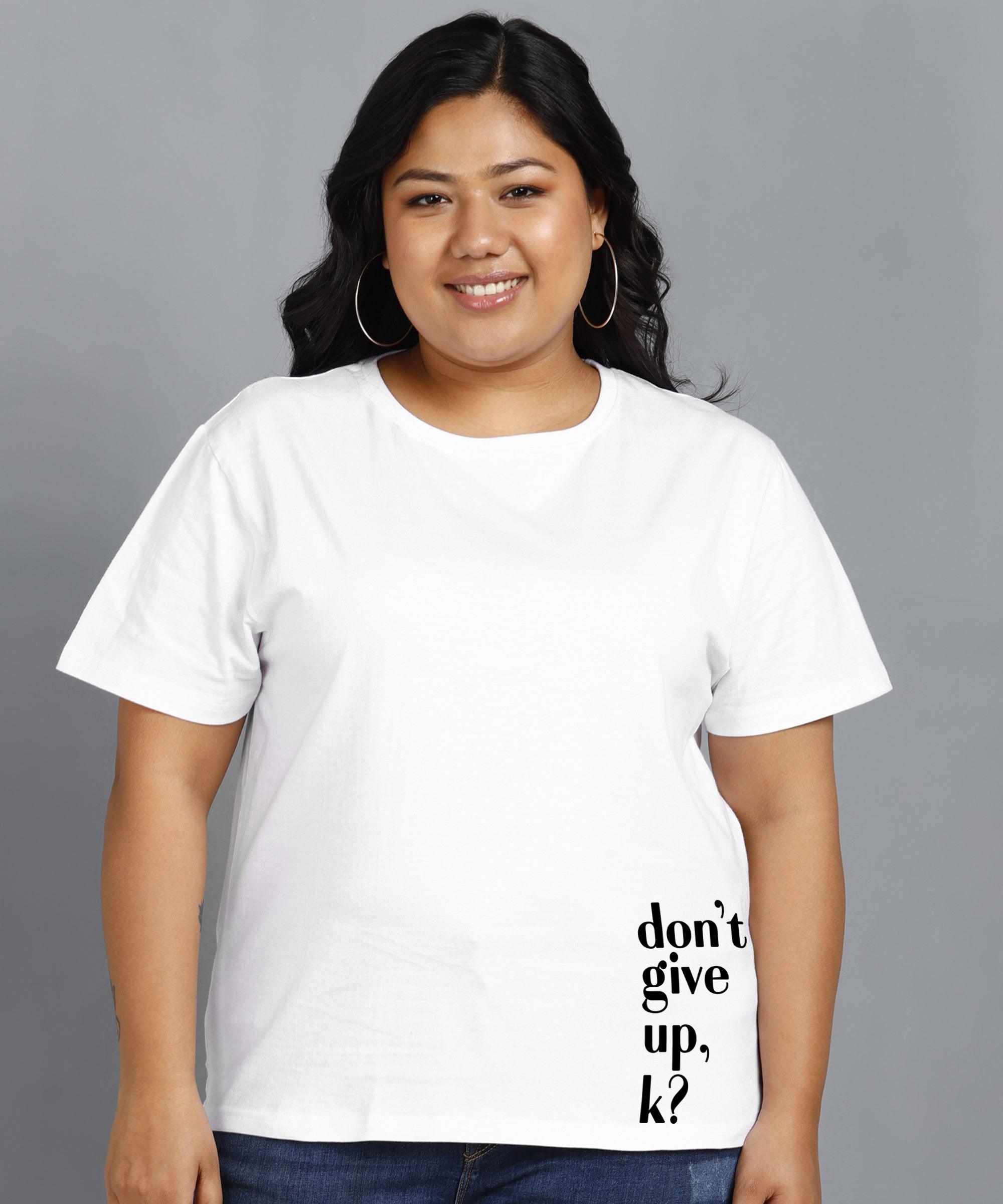Womens Regular fit Plus Size Printed T-shirt (White) - Young Trendz