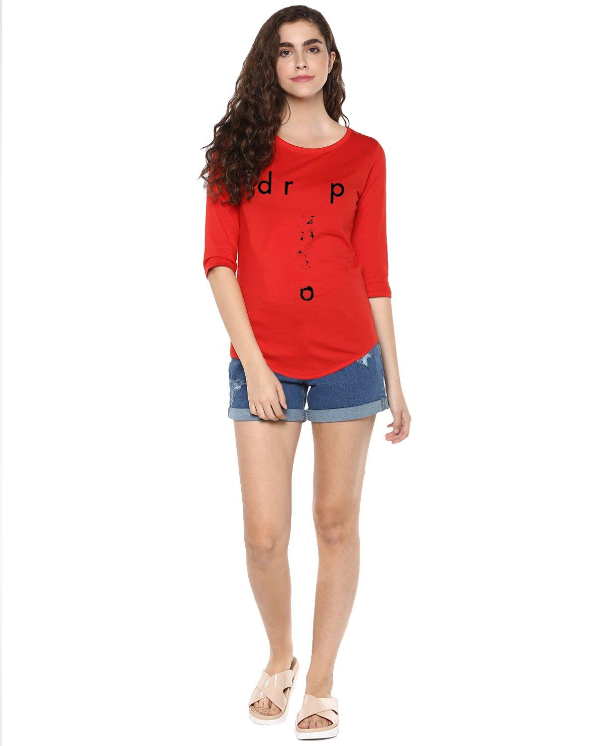 Womens 34U Drop Printed Red Color Tshirts - Young Trendz