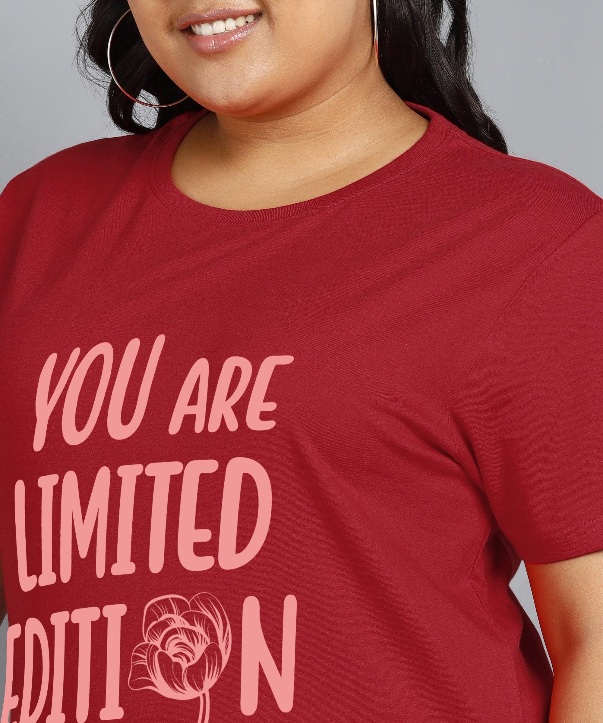 Womens Regular fit Plus Size Printed T-shirt (Maroon) - Young Trendz