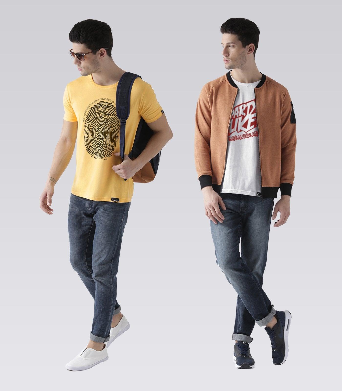 Young Trendz Mens Combo Fingerprint Yellow Color and Partyb White Color Half Sleeve Printed T-Shirts - Young Trendz