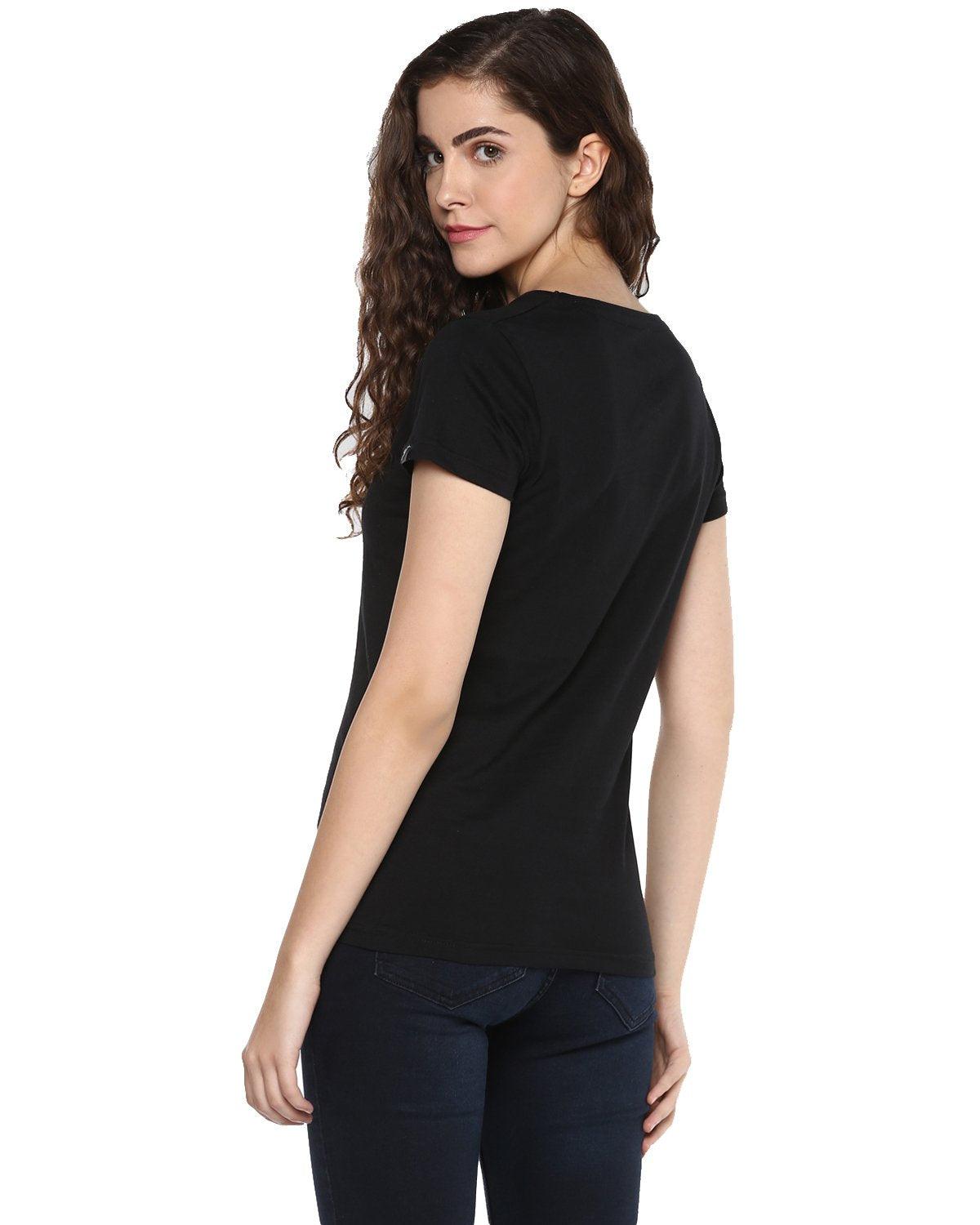 Womens Half Sleeve Finish Printed Black Color Tshirts - Young Trendz