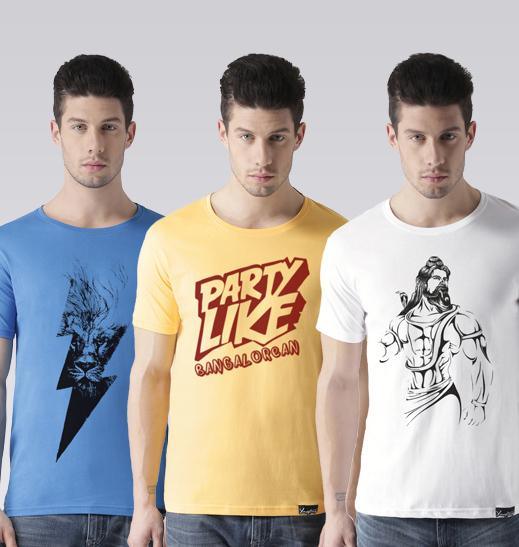 Young Trendz Mens Combo Flash Sky Blue Color Partyb Yellow Color and Shiv White Color Half Sleeve Printed T-Shirts - Young Trendz
