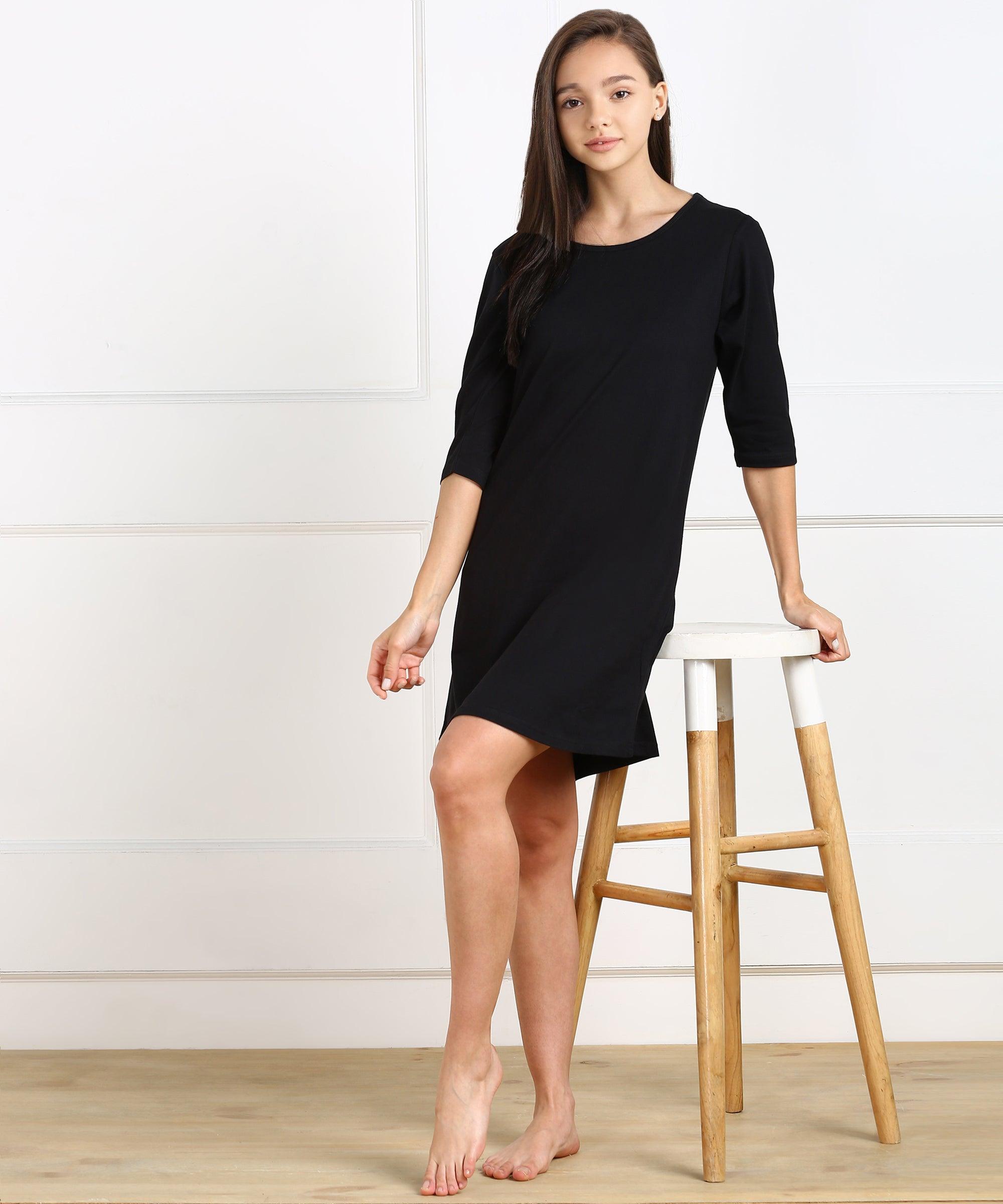 Girls Plain Full sleeve Night Dress - Young Trendz