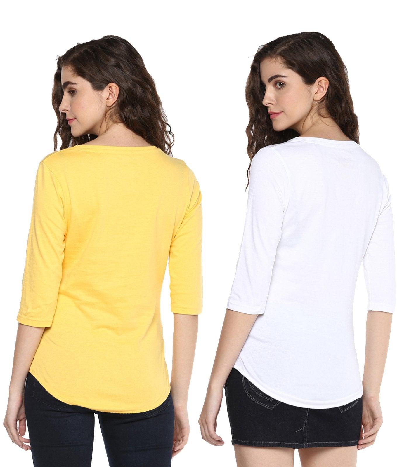 Young Trendz Womens Combo 3/4th Sleeve Girlpower Printed Yellow Color and Headphone Printed White Color Tshirts - Young Trendz
