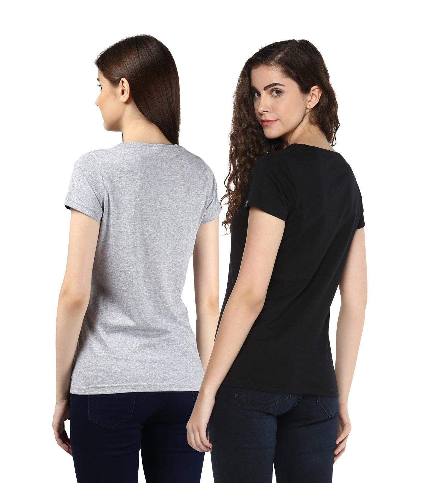 Young Trendz Womens Combo Half Sleeve Girlpower Printed Grey Color and Headphone Printed Black Color Tshirts - Young Trendz