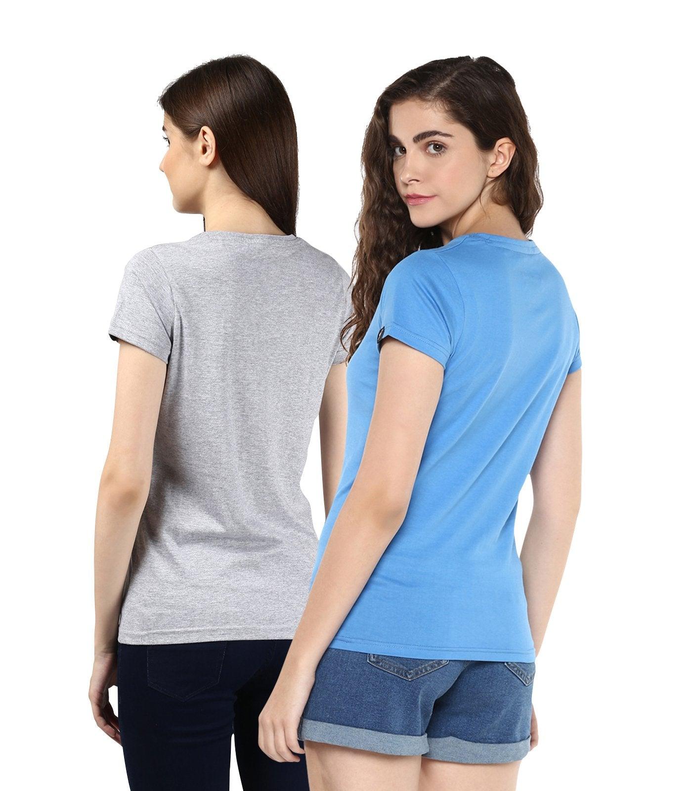 Young Trendz Womens Combo Half Sleeve Glass Grey Color and Fish Printed Skyblue Color Tshirts - Young Trendz