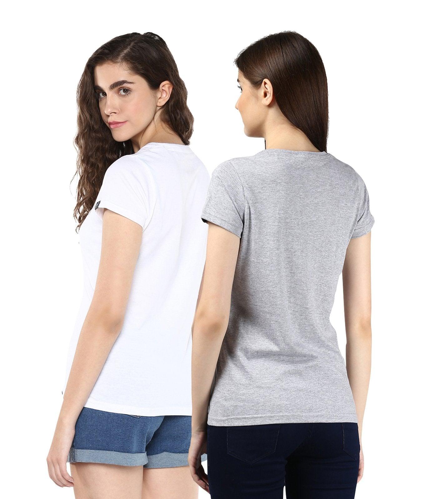 Young Trendz Womens Combo Half Sleeve Glass Printed White Color and Selfie Printed Grey Color Tshirts - Young Trendz