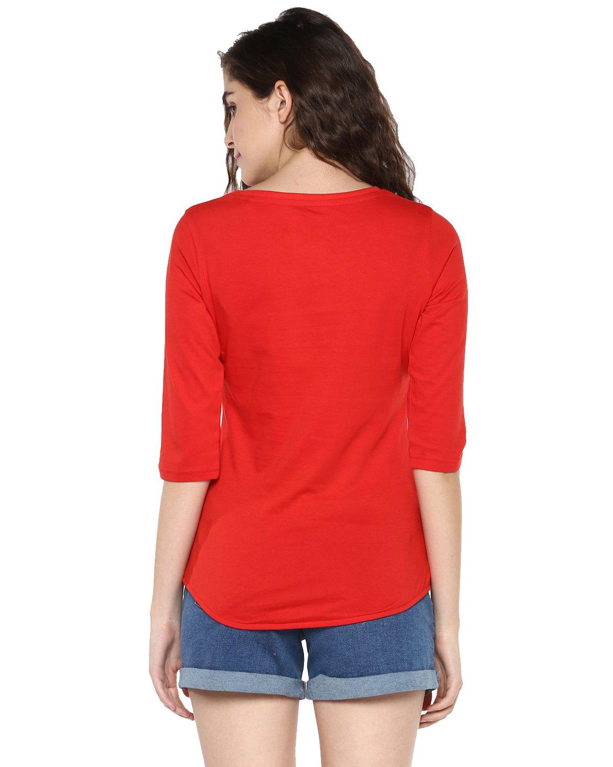 Womens 34U Glass Printed Red Color Tshirts - Young Trendz