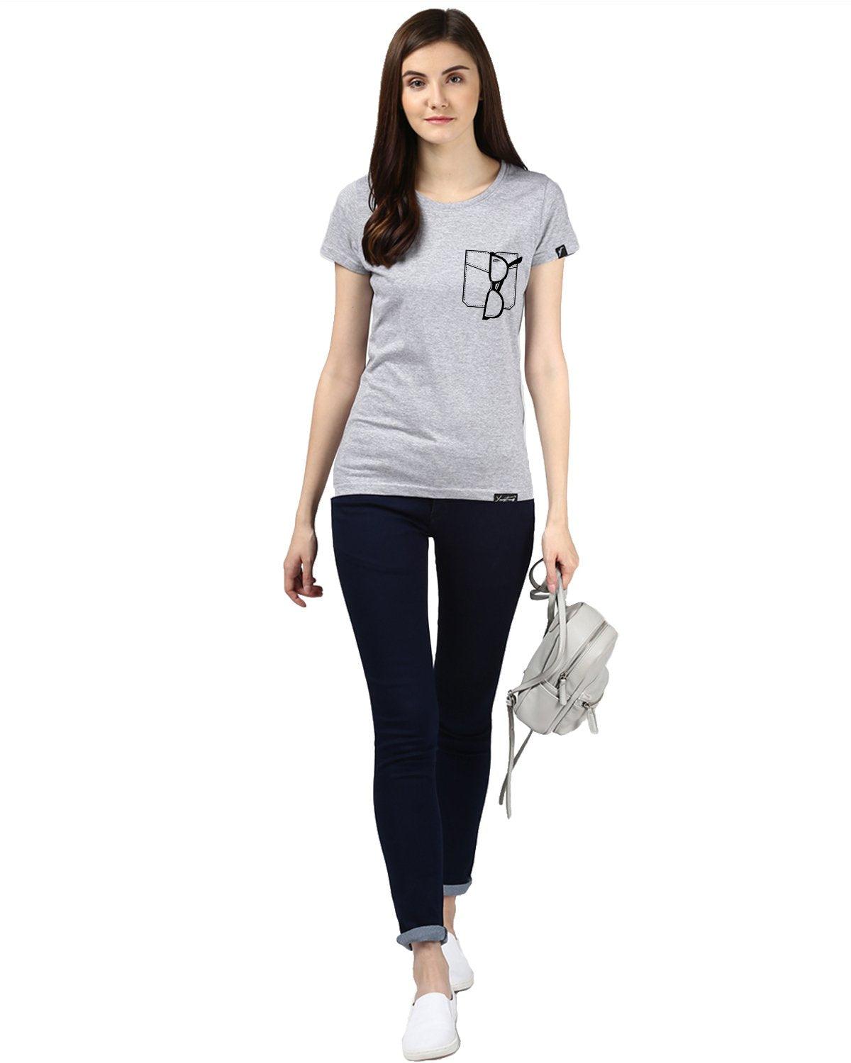 Womens Half Sleeve Glass Printed Grey Color Tshirts - Young Trendz
