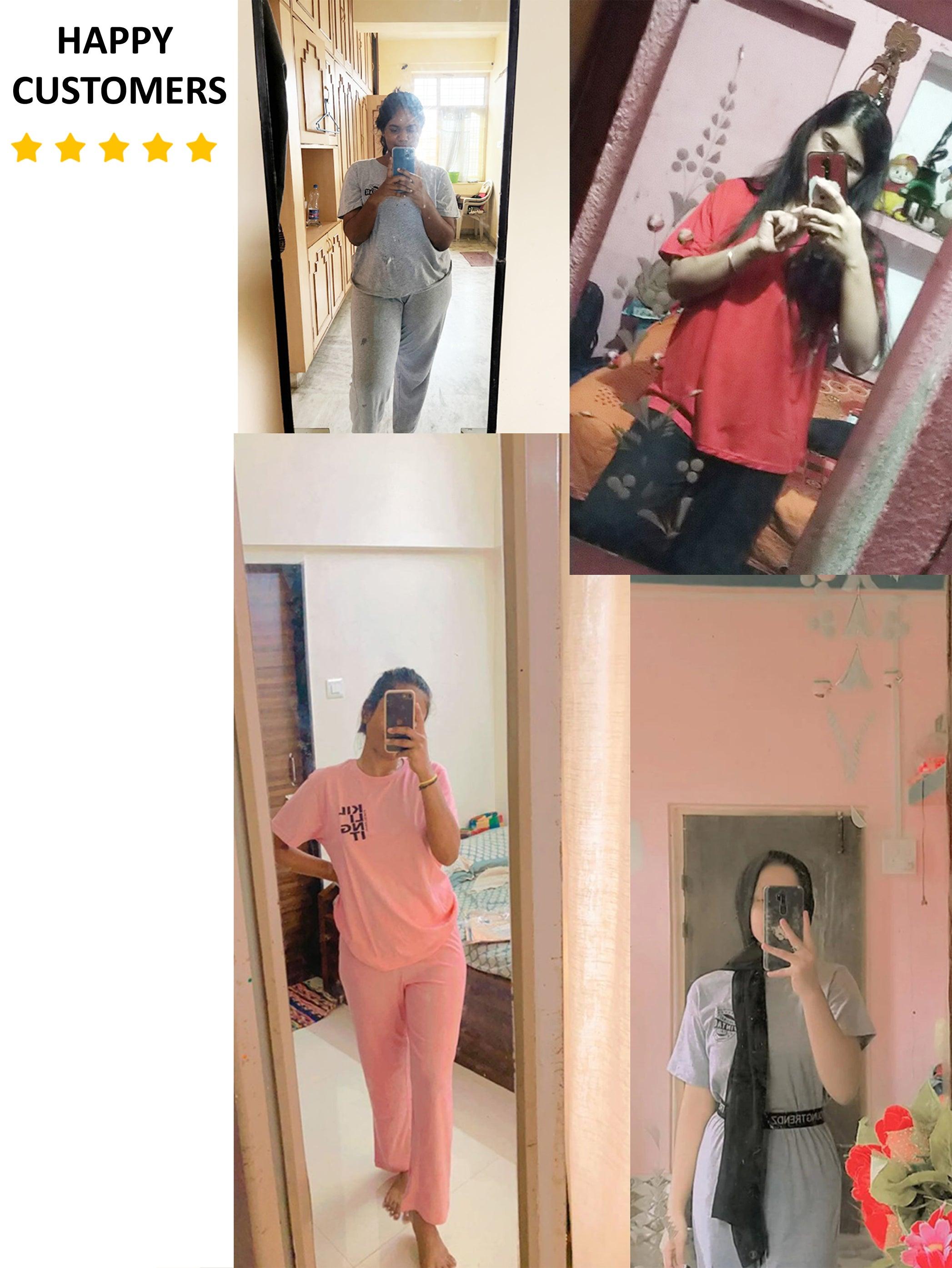 Women T-shirt & Pyjama Set Pure Soft Cotton (Black/Grey) - Young Trendz