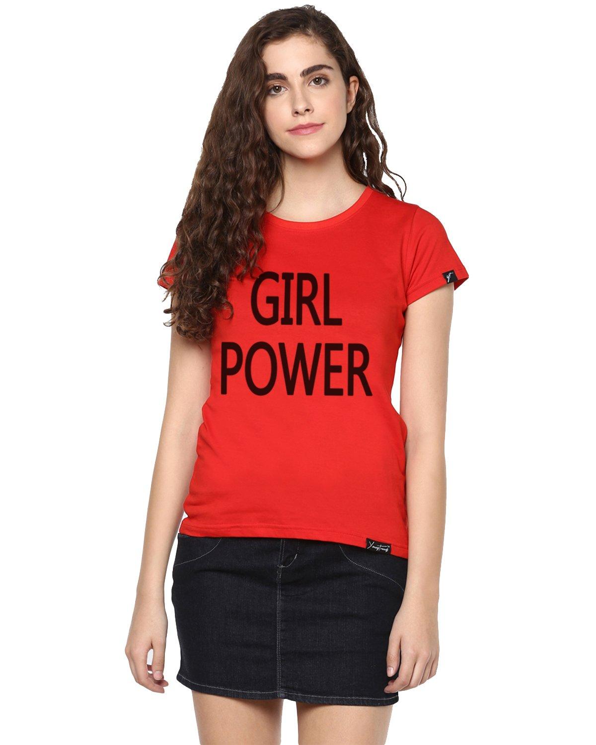 Womens Hs Girlpower Printed Red Color Tshirts - Young Trendz