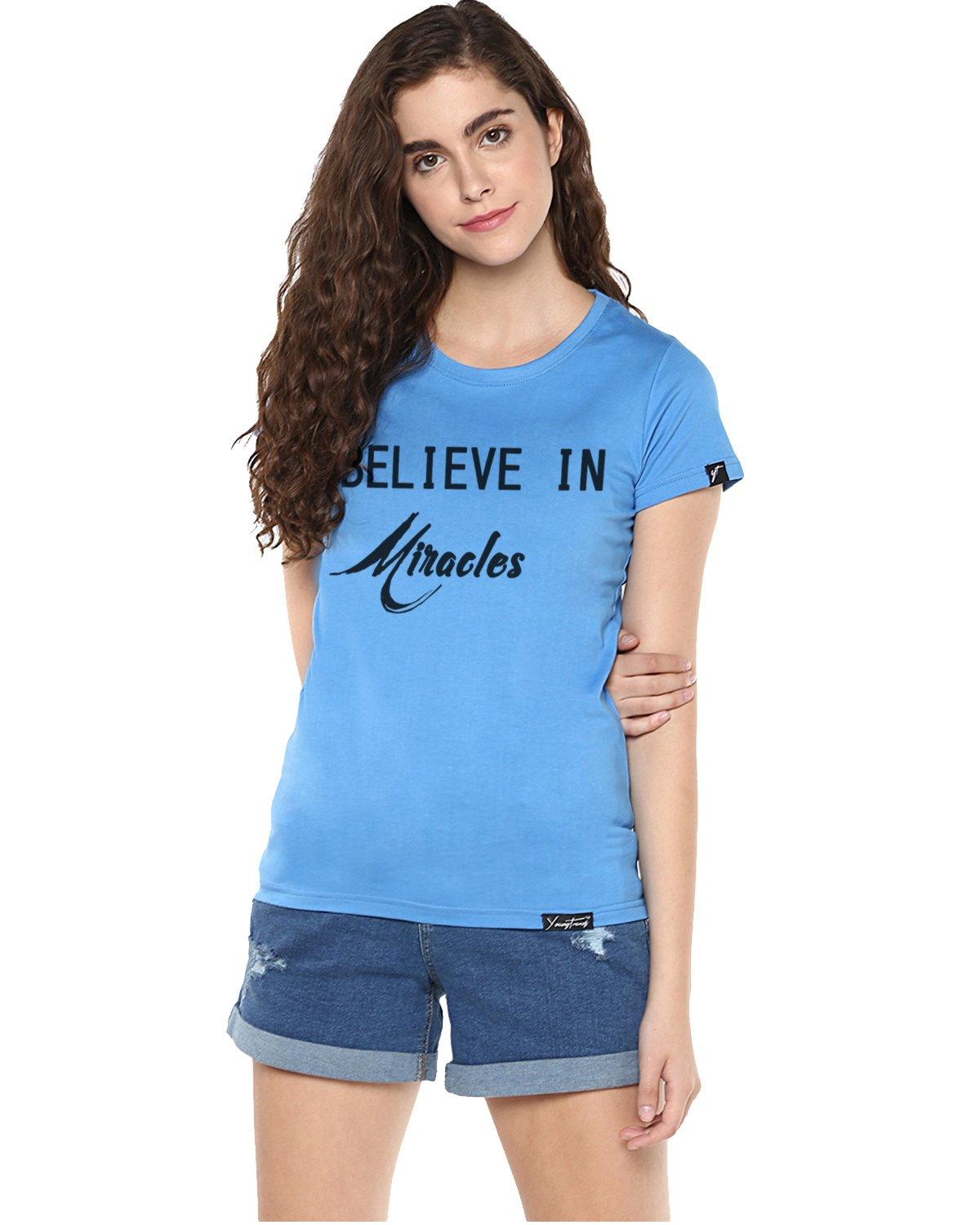 Womens Hs Miracle Printed Sblue Color Tshirts - Young Trendz