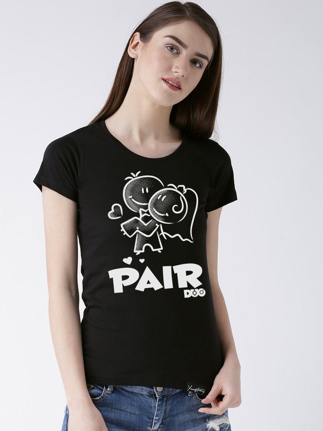 Perfect Printed Black Color Couple Tshirts - Young Trendz