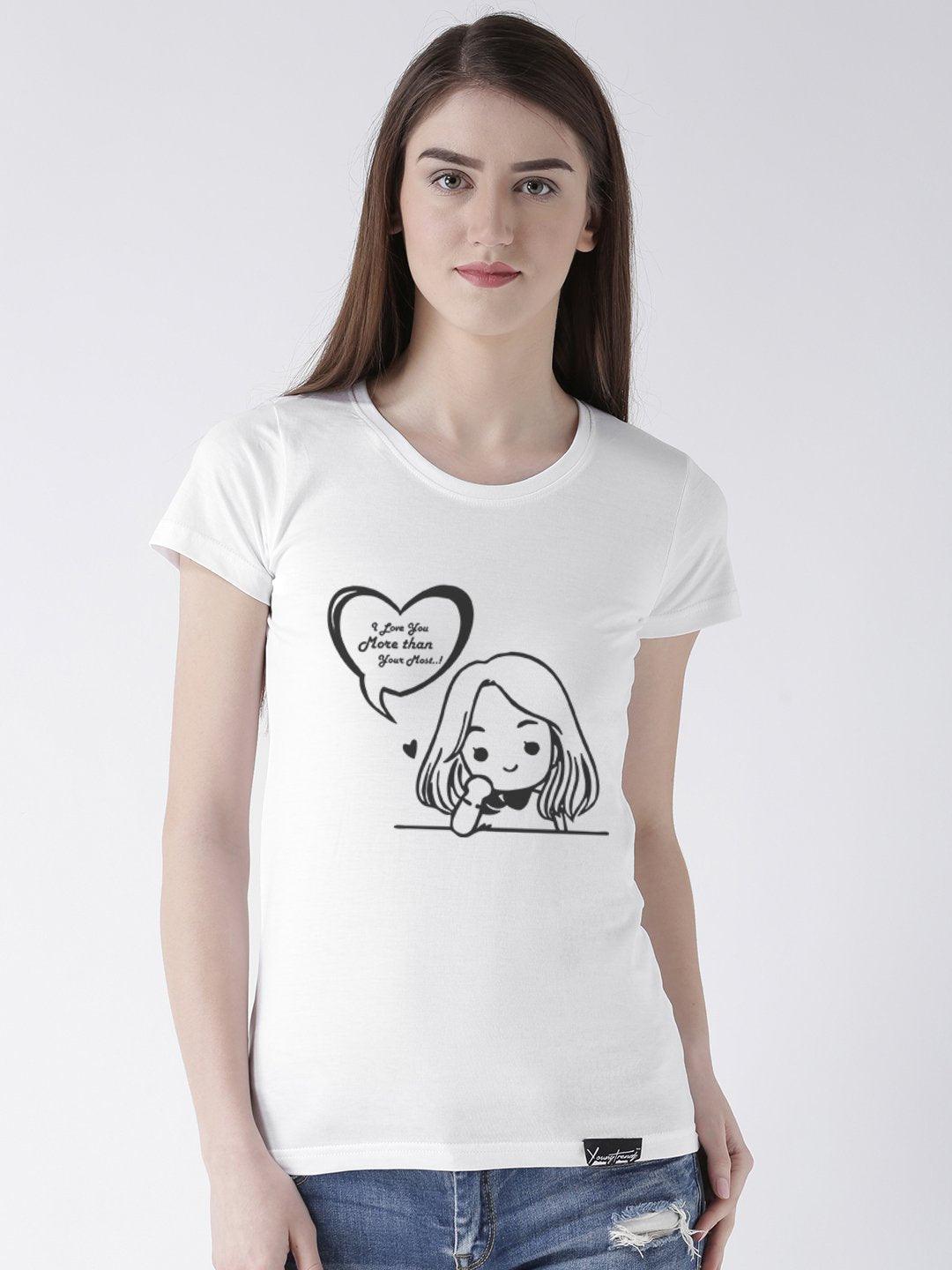 Love you Printed White Color Couple Tshirts - Young Trendz