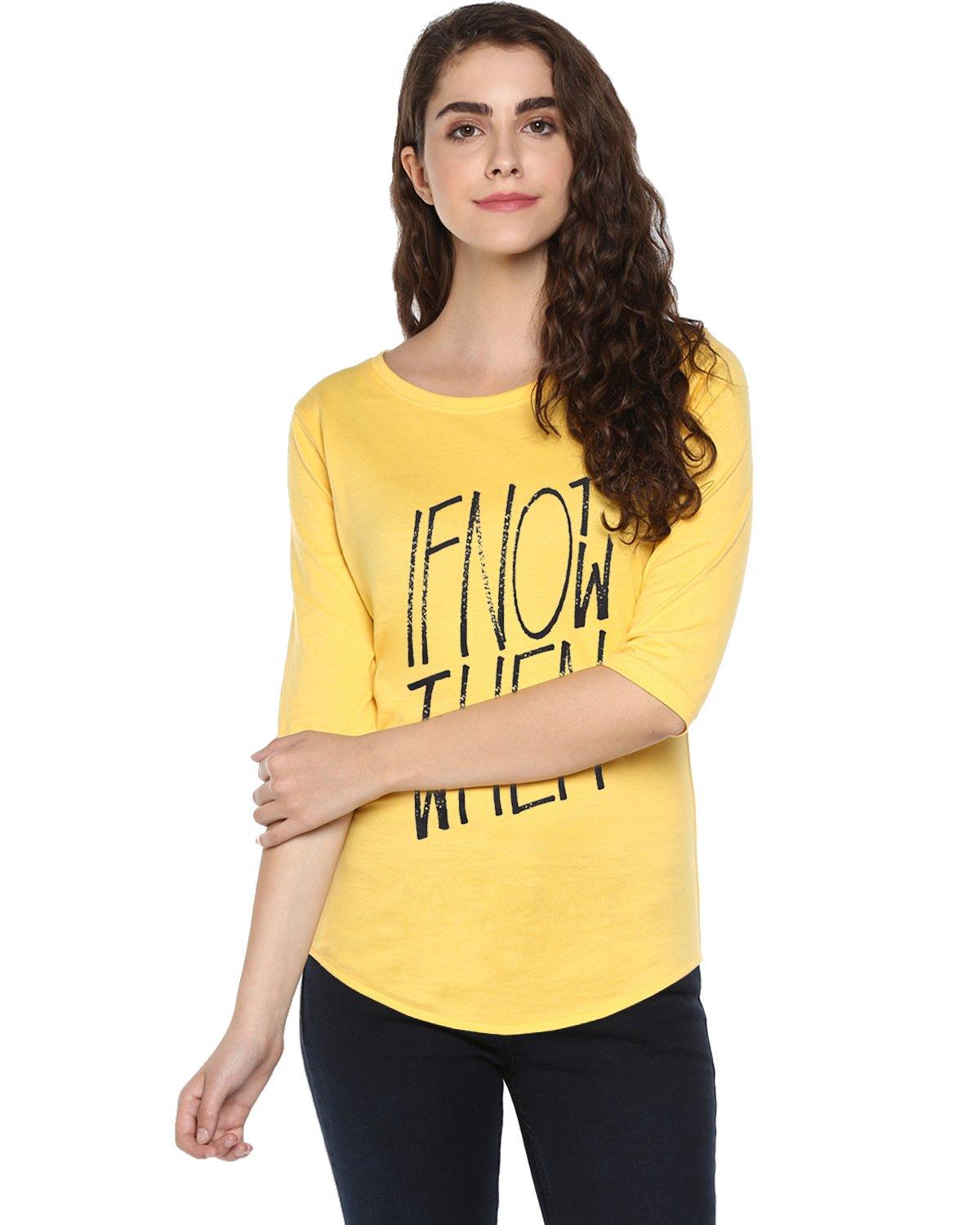 Womens 34U Ifnot Printed Yellow Color Tshirts - Young Trendz