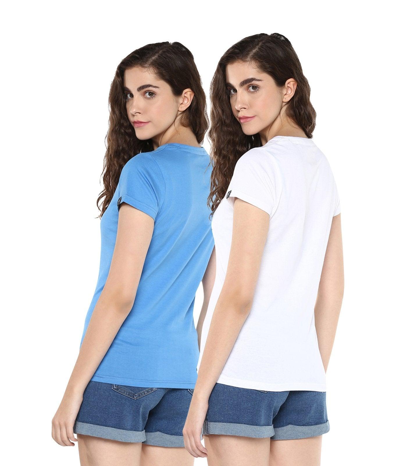 Young Trendz Womens Combo Half Sleeve Ifnot Printed Skyblue Color and Panda Printed White Color Tshirts - Young Trendz