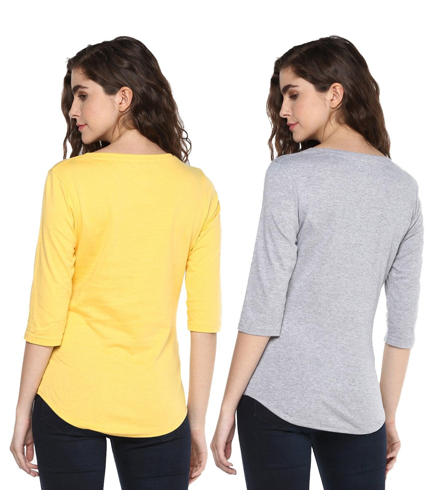 Young Trendz Womens Combo 3/4th Sleeve Ifnot Printed Yellow Color and Slip Printed Grey Color Tshirts - Young Trendz