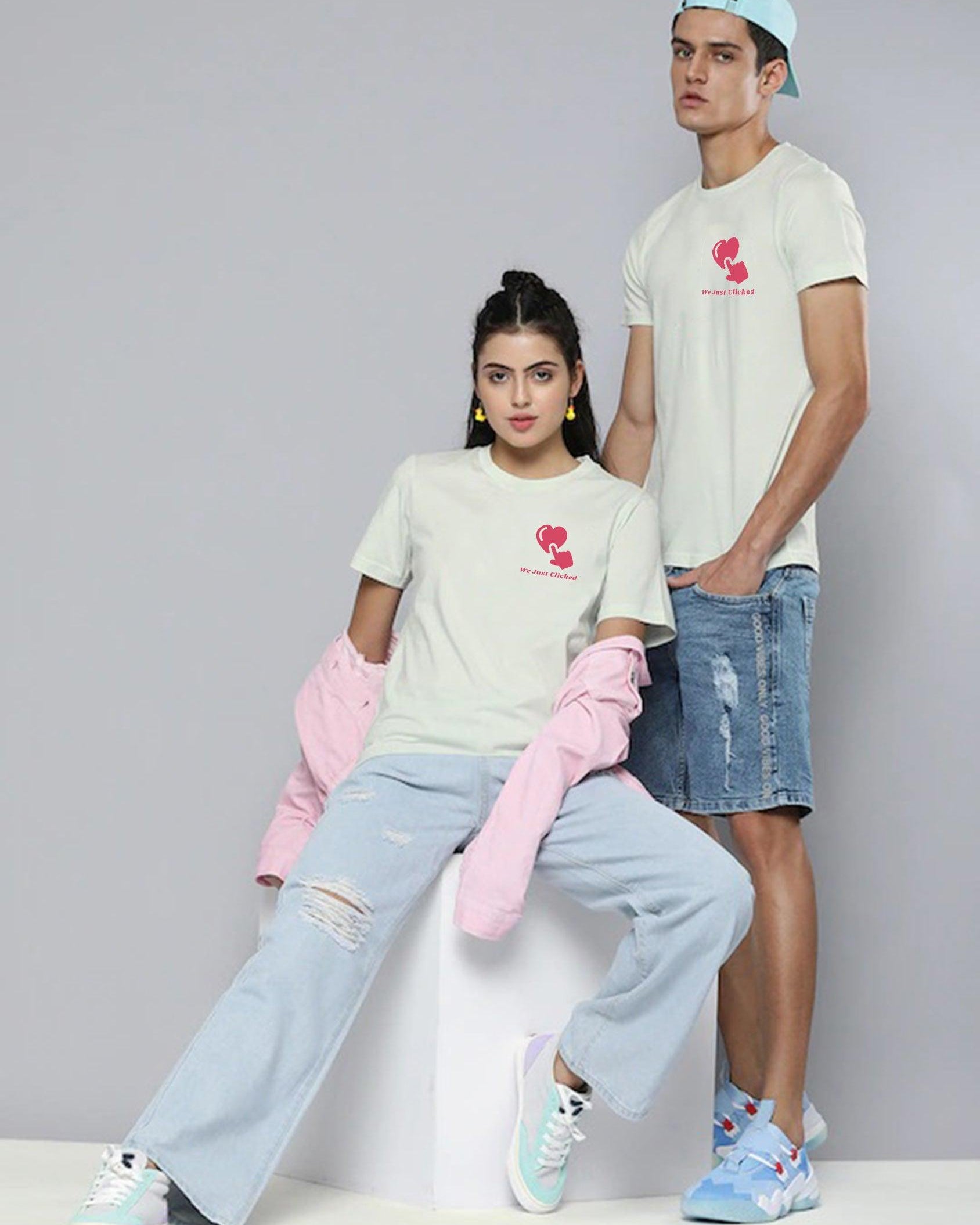 Young Trendz Couple Printed Round Neck T.Shirts (White) - Young Trendz