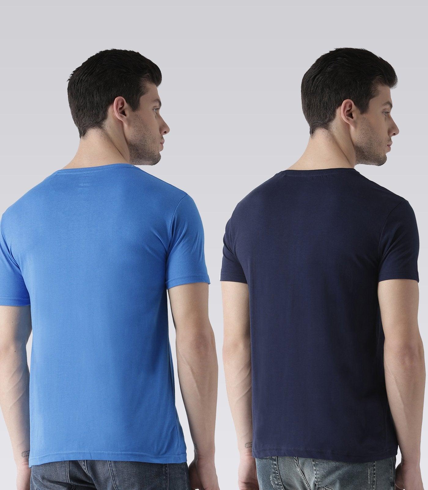 Young Trendz Mens Combo Linewolf Skyblue Color and Explore Navy Color Half Sleeve Printed T-Shirts - Young Trendz