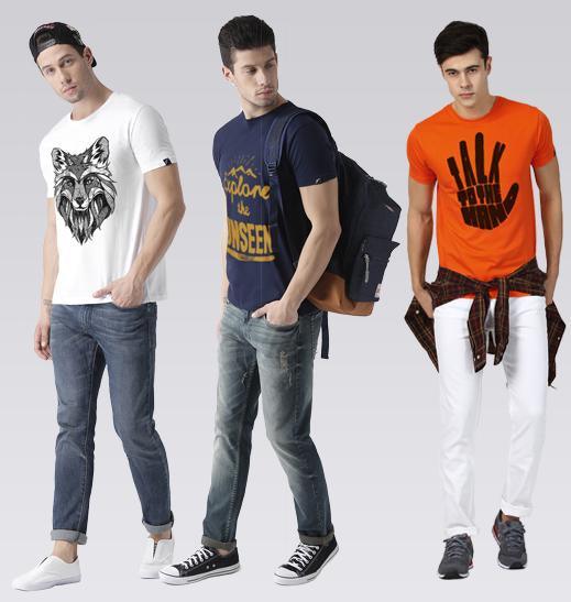 Young Trendz Mens Combo Line White Color Explore Navy Color and Talk Orange Color Half Sleeve Printed T-Shirts - Young Trendz