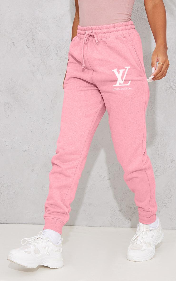Women's Pocket Printed(LV) Jogger Sweatpants (Baby Pink) - Young Trendz