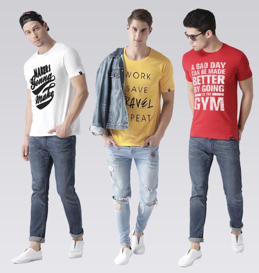 Young Trendz Mens Combo Maker White Color Travel Yellow Color and Gym Red Color Half Sleeve Printed T-Shirts - Young Trendz