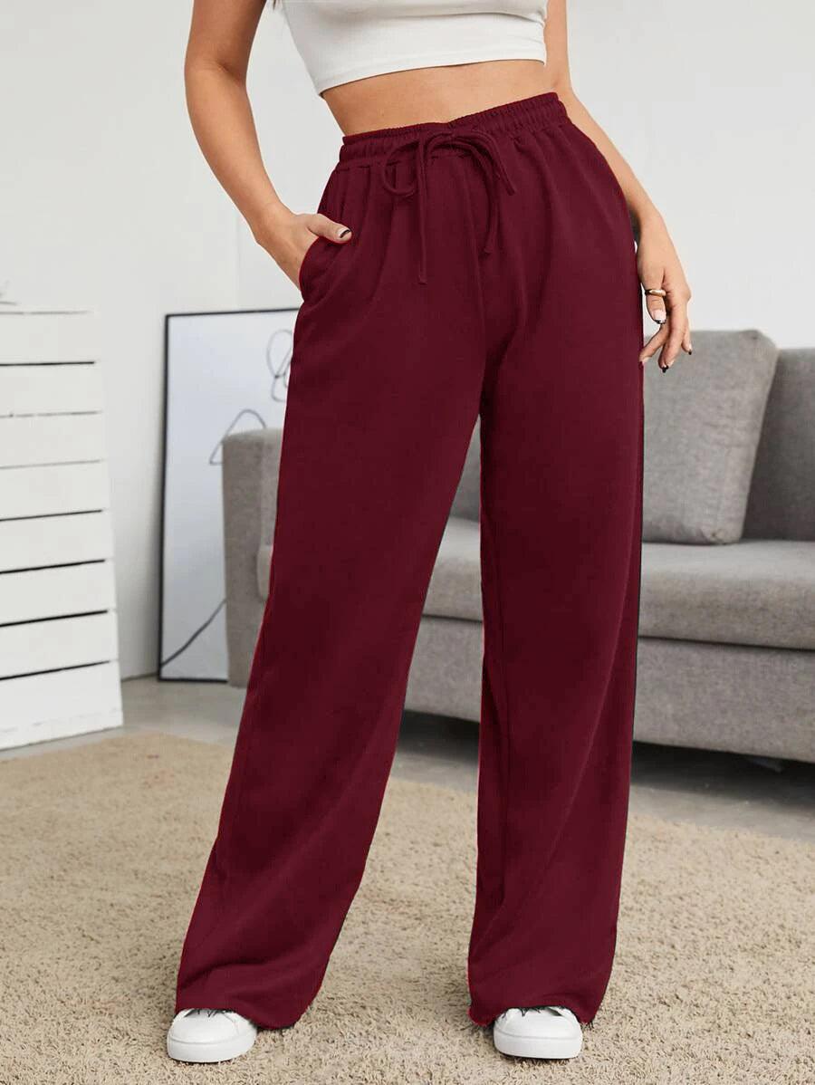 Womens Solid Loose Track Pants (Maroon) - Young Trendz