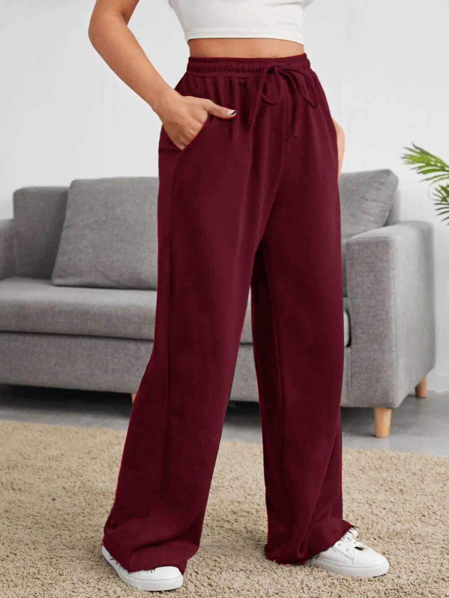 Womens Solid Loose Track Pants (Maroon) - Young Trendz