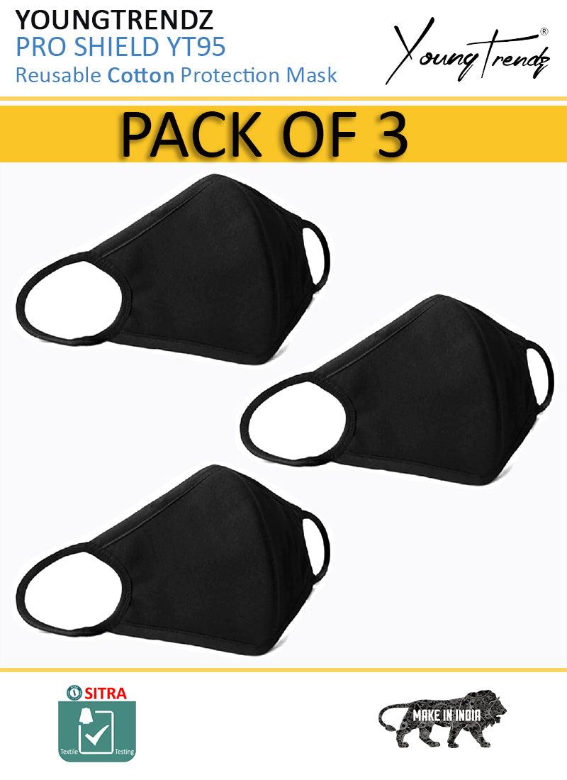 Young trendz Anti-Pollution -Virus Saftey -Bike Rider -Cotton Mask (Pack of 3) (Black, Free Size, Pack of 3) - Young Trendz