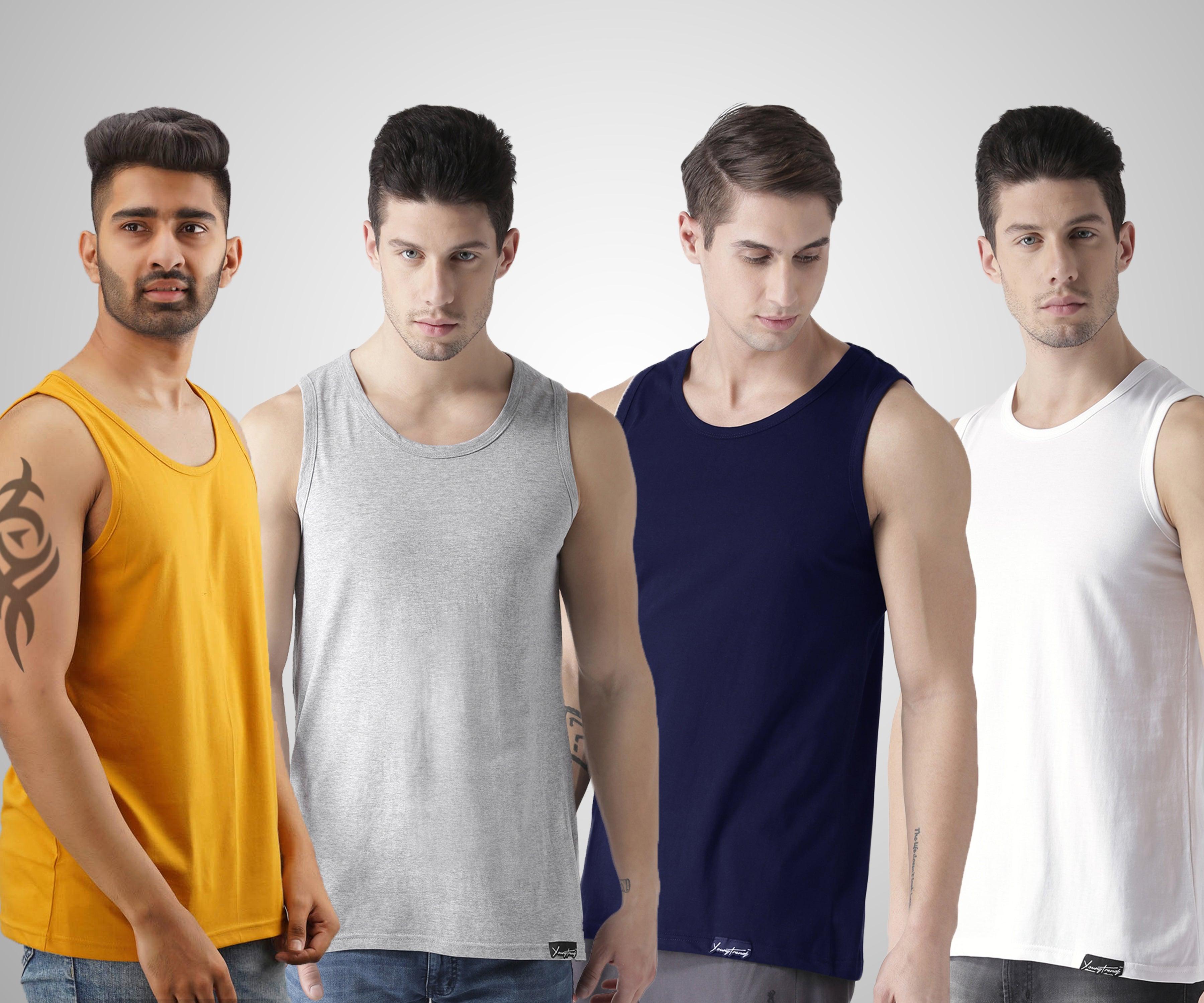 Mens Plain Sleeveless Combo Tshirt - Young Trendz