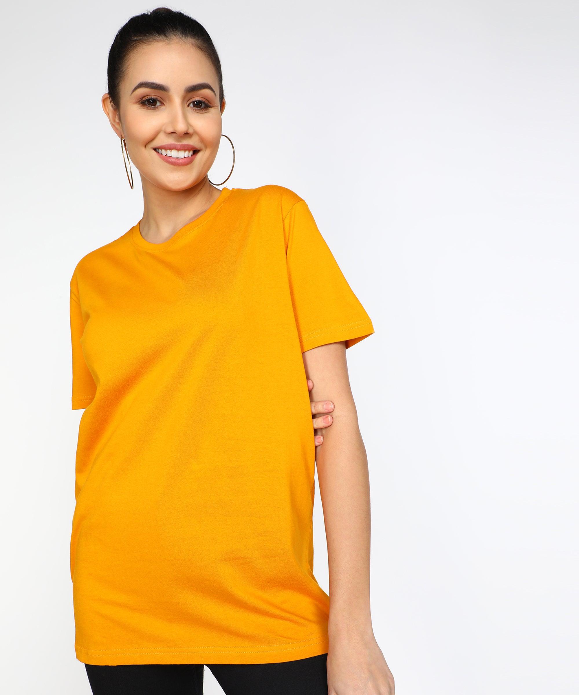 Solid Womens Oversize Tshirt Solid Men Round Neck Mustard T-Shirt - Young Trendz