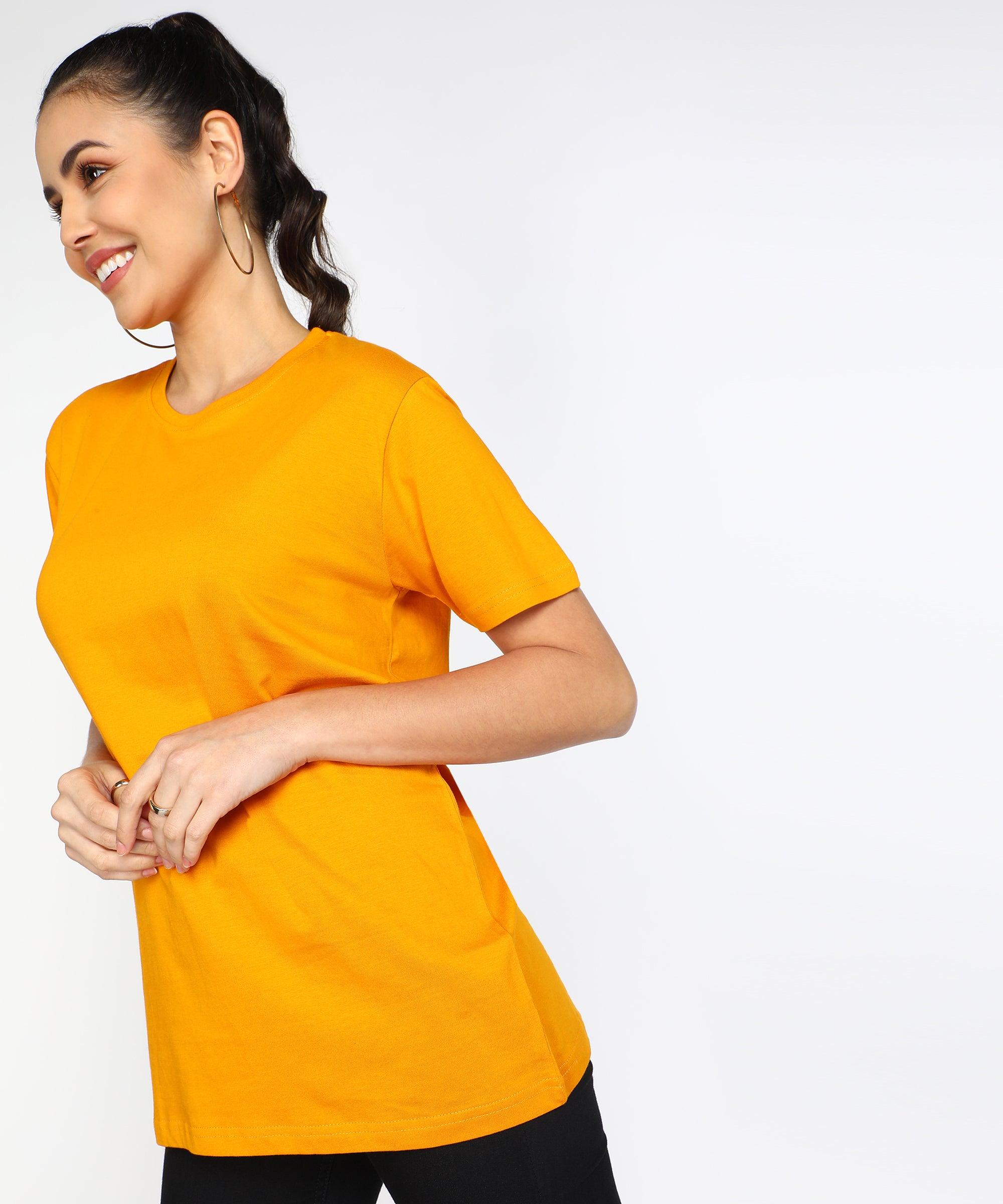 Solid Womens Oversize Tshirt Solid Men Round Neck Mustard T-Shirt - Young Trendz
