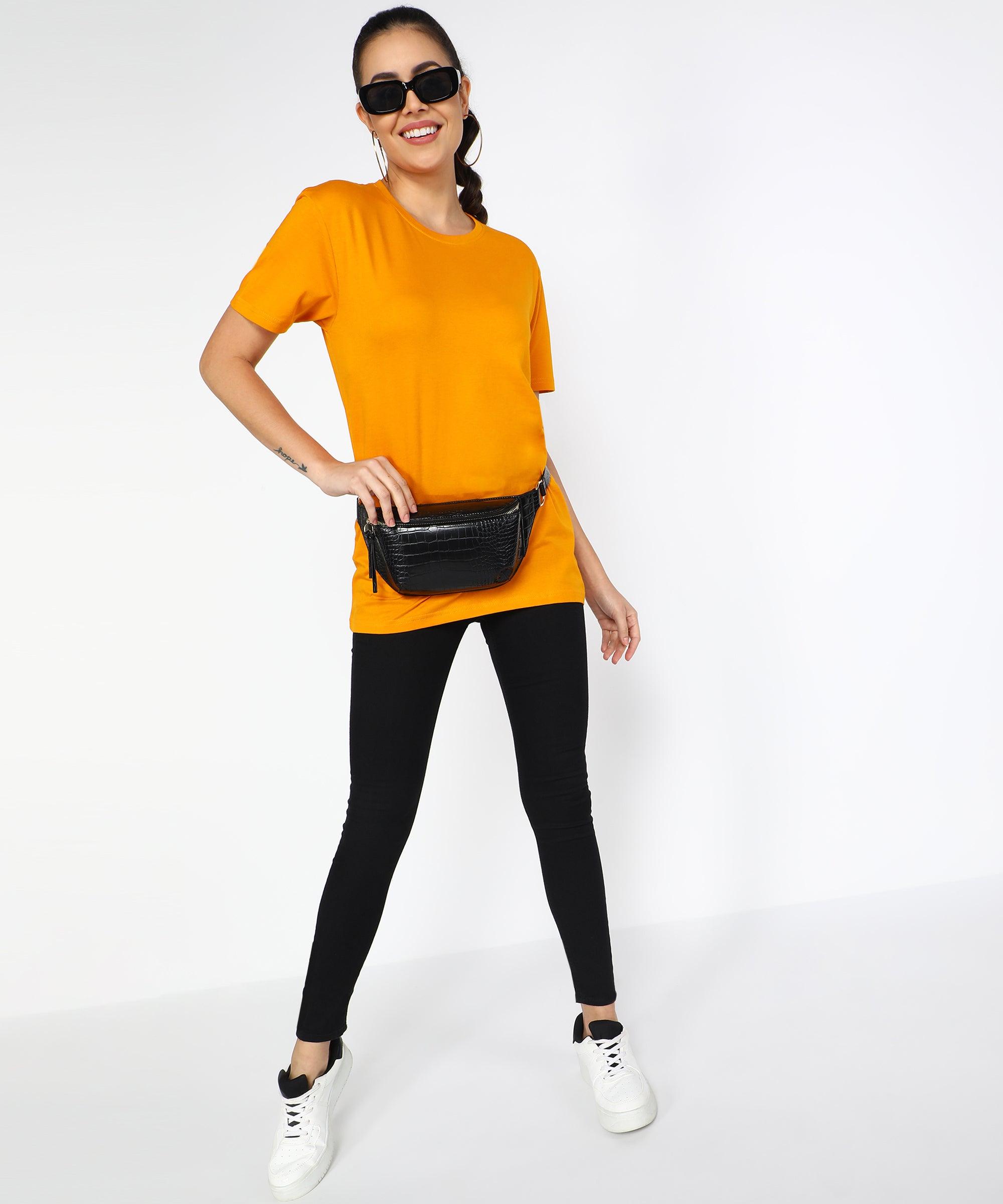 Solid Womens Oversize Tshirt Solid Men Round Neck Mustard T-Shirt - Young Trendz