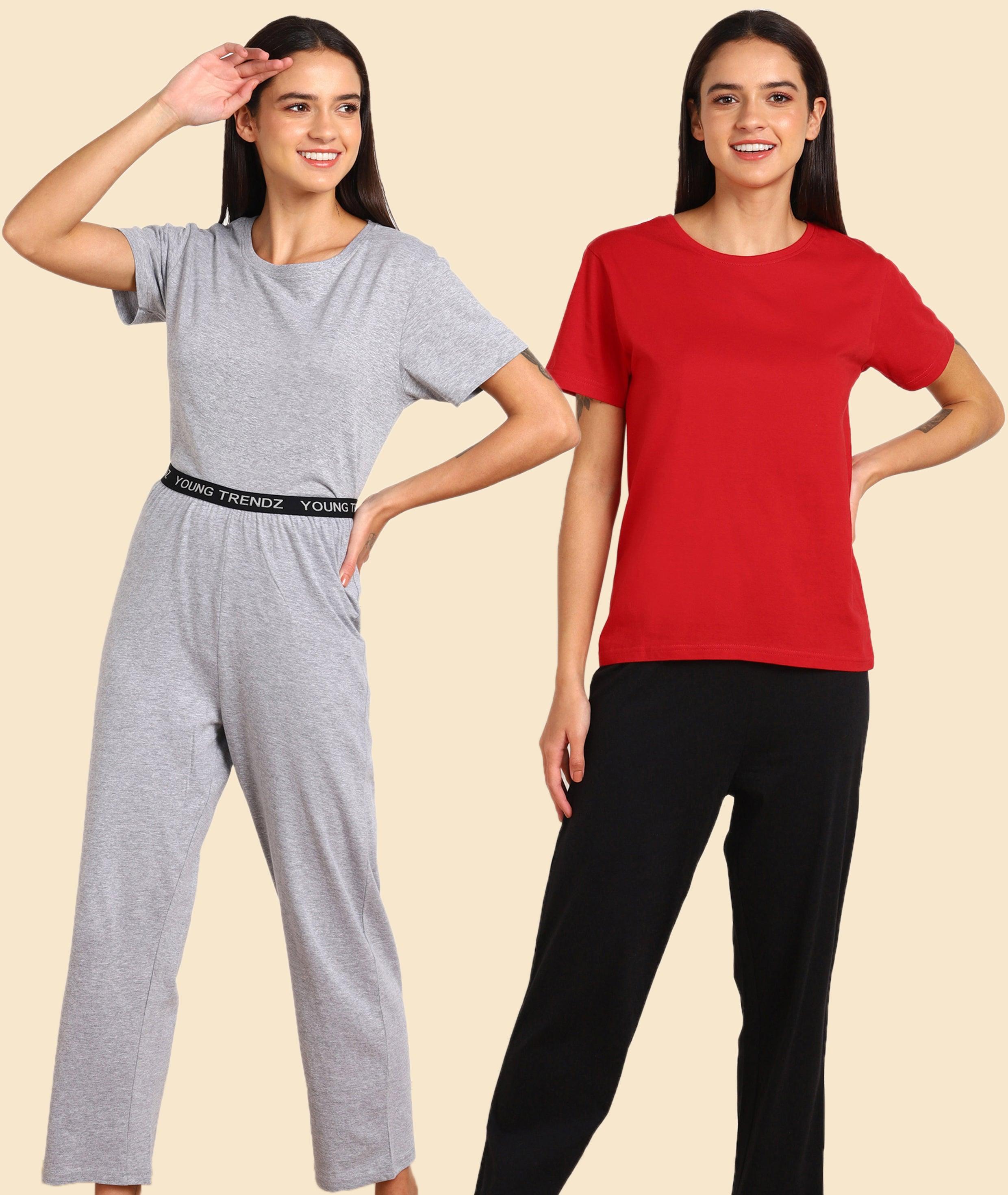 Women T-shirt & Pyjama Set Pure Soft Cotton - Combo Set - Young Trendz