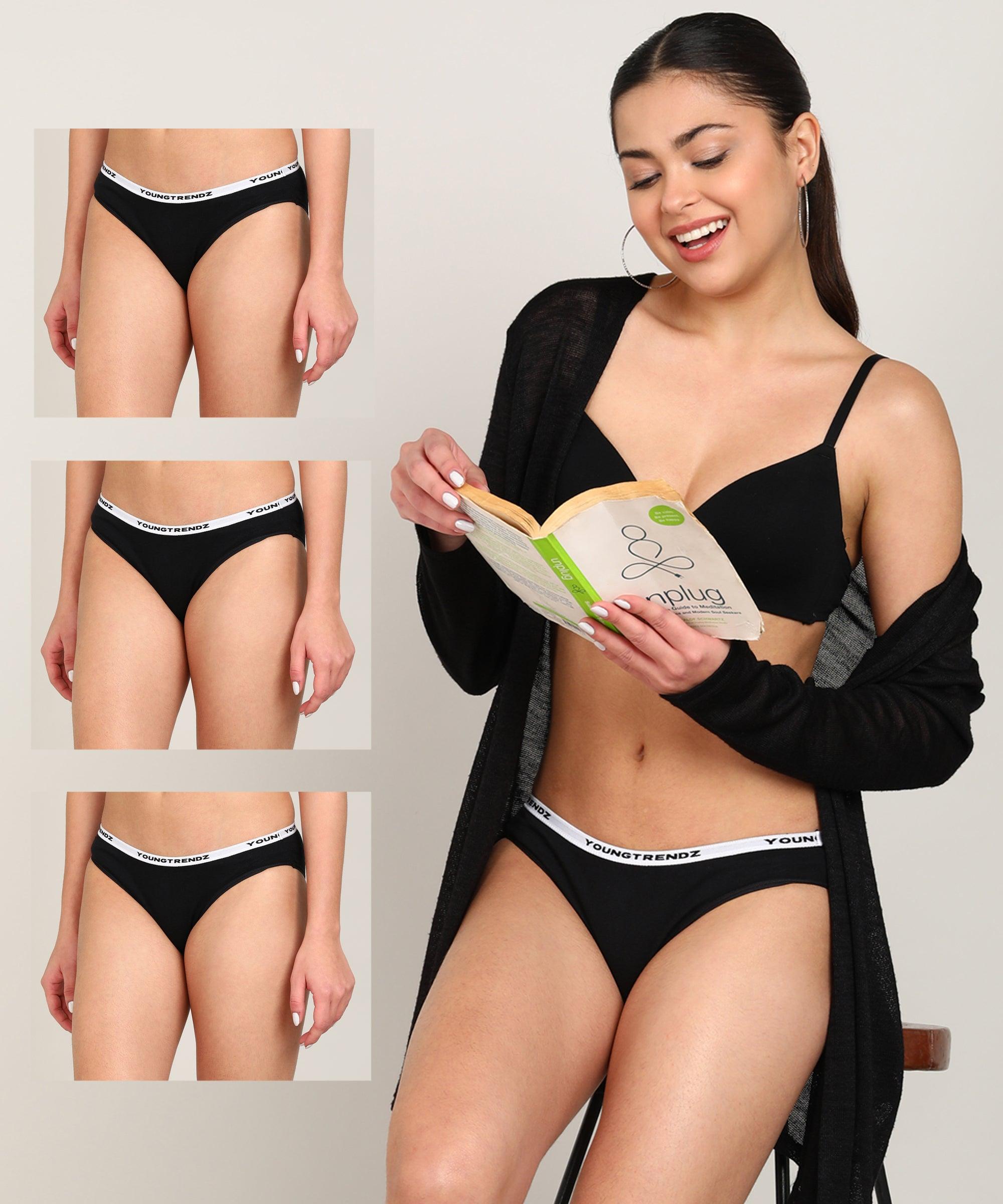 Women Branded Elastic Hipster Pack Of 3 - Briefs - Young Trendz