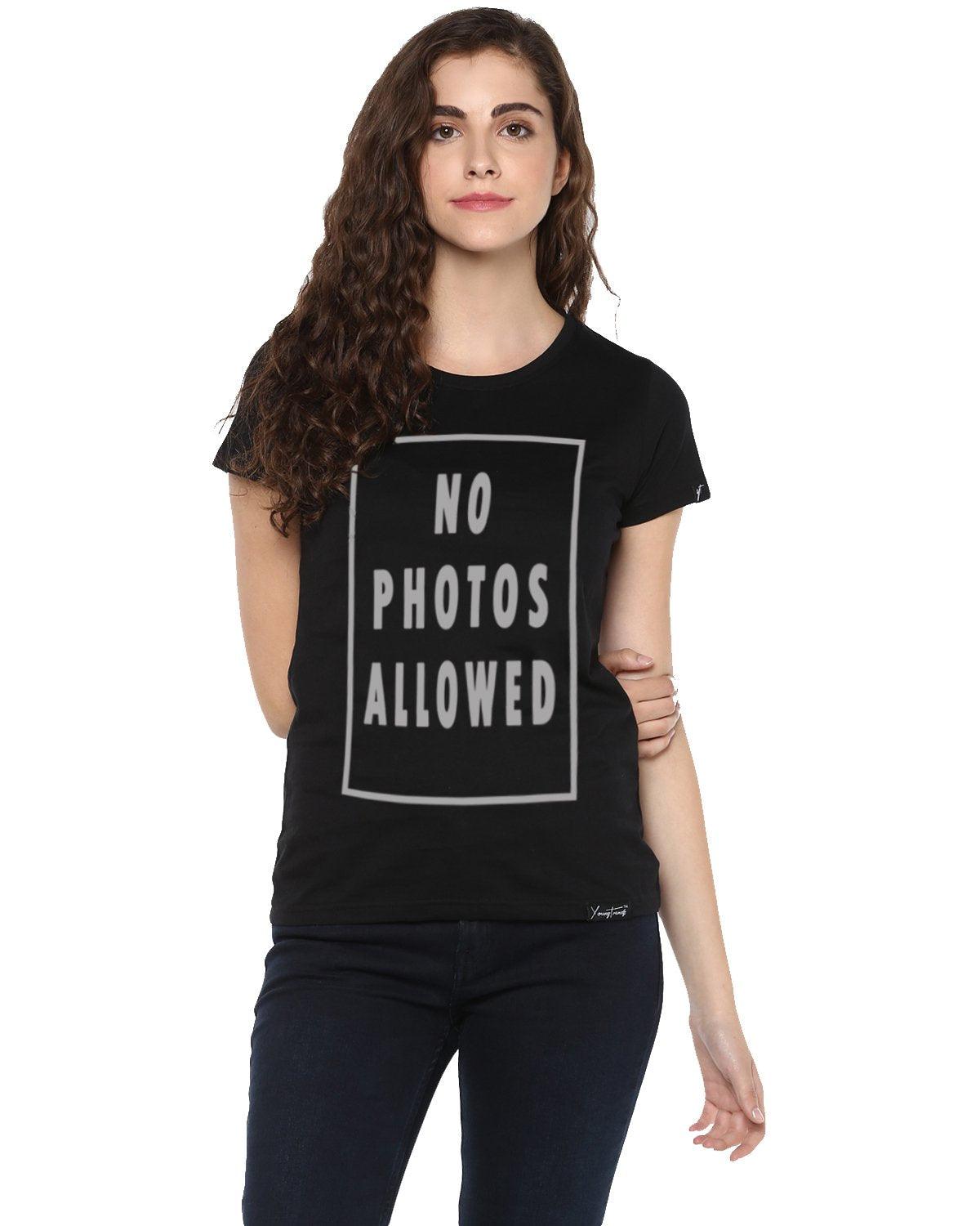 Womens Half Sleeve Nophoto Printed Black Color Tshirts - Young Trendz