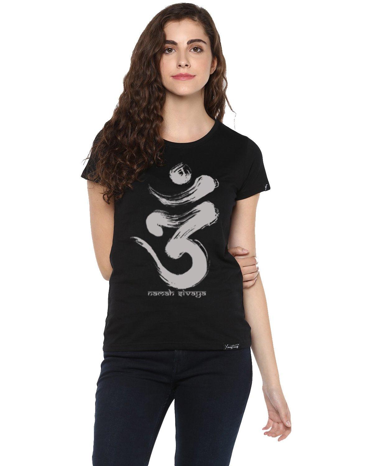 Womens Half Sleeve Omm Printed Black Color Tshirts - Young Trendz