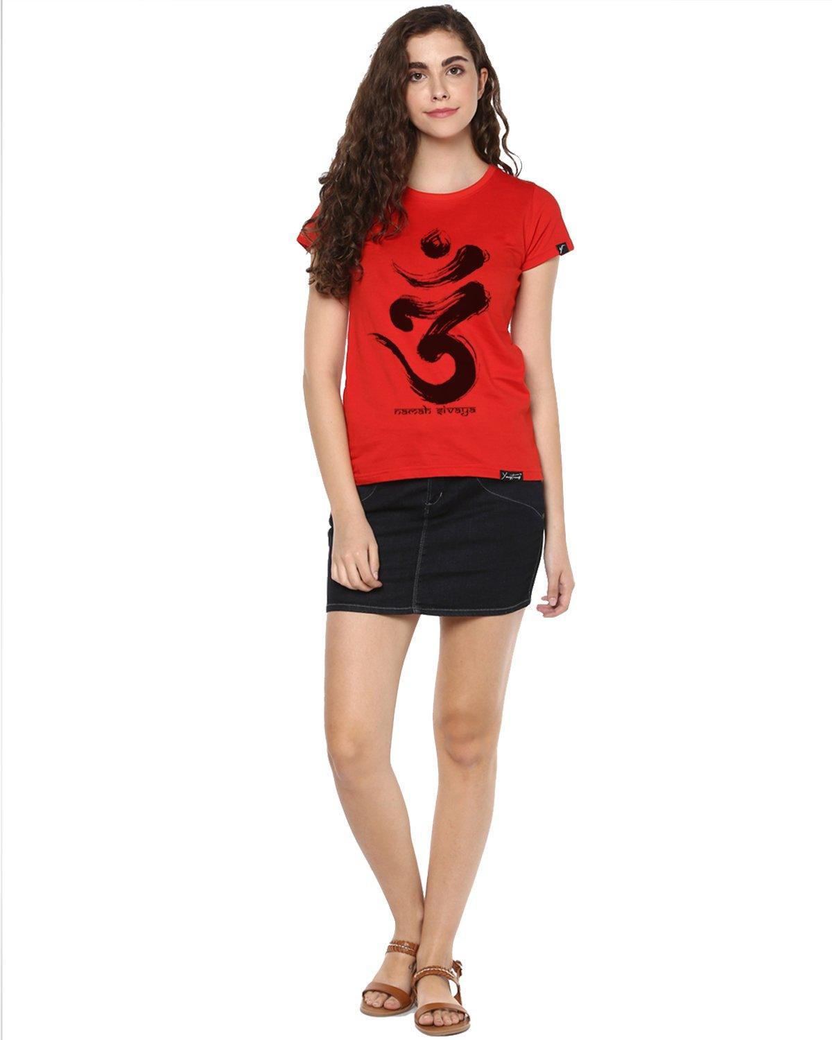 Womens Half Sleeve Omm Printed Red Color Tshirts - Young Trendz