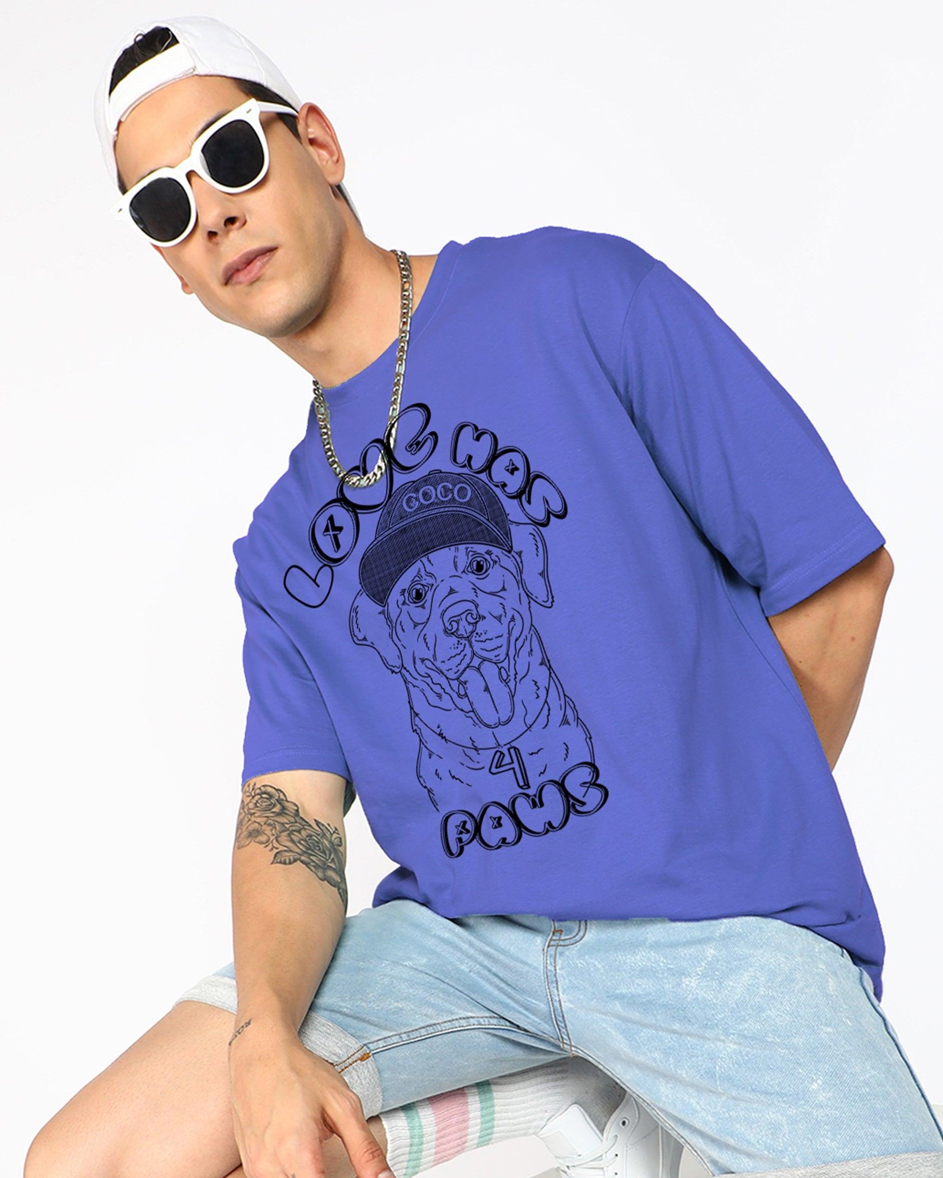Oversized Typography Men Round Neck Blue T-Shirt - Young Trendz