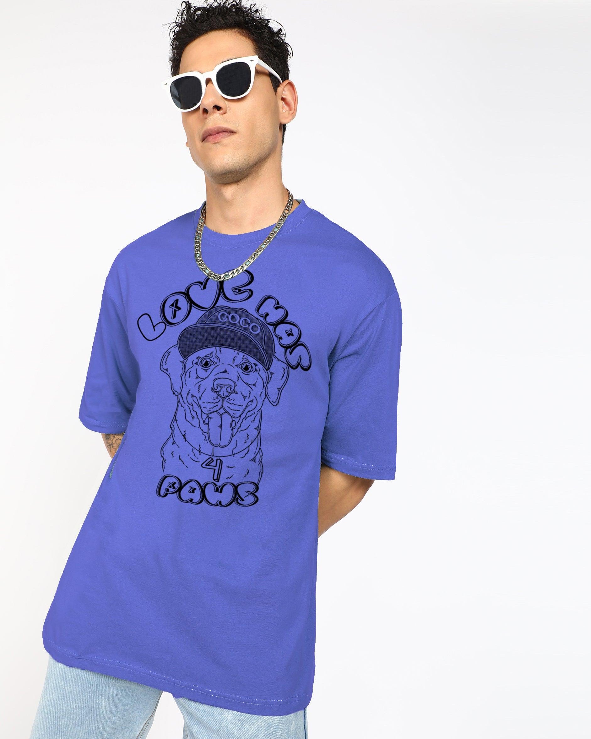 Oversized Typography Men Round Neck Blue T-Shirt - Young Trendz