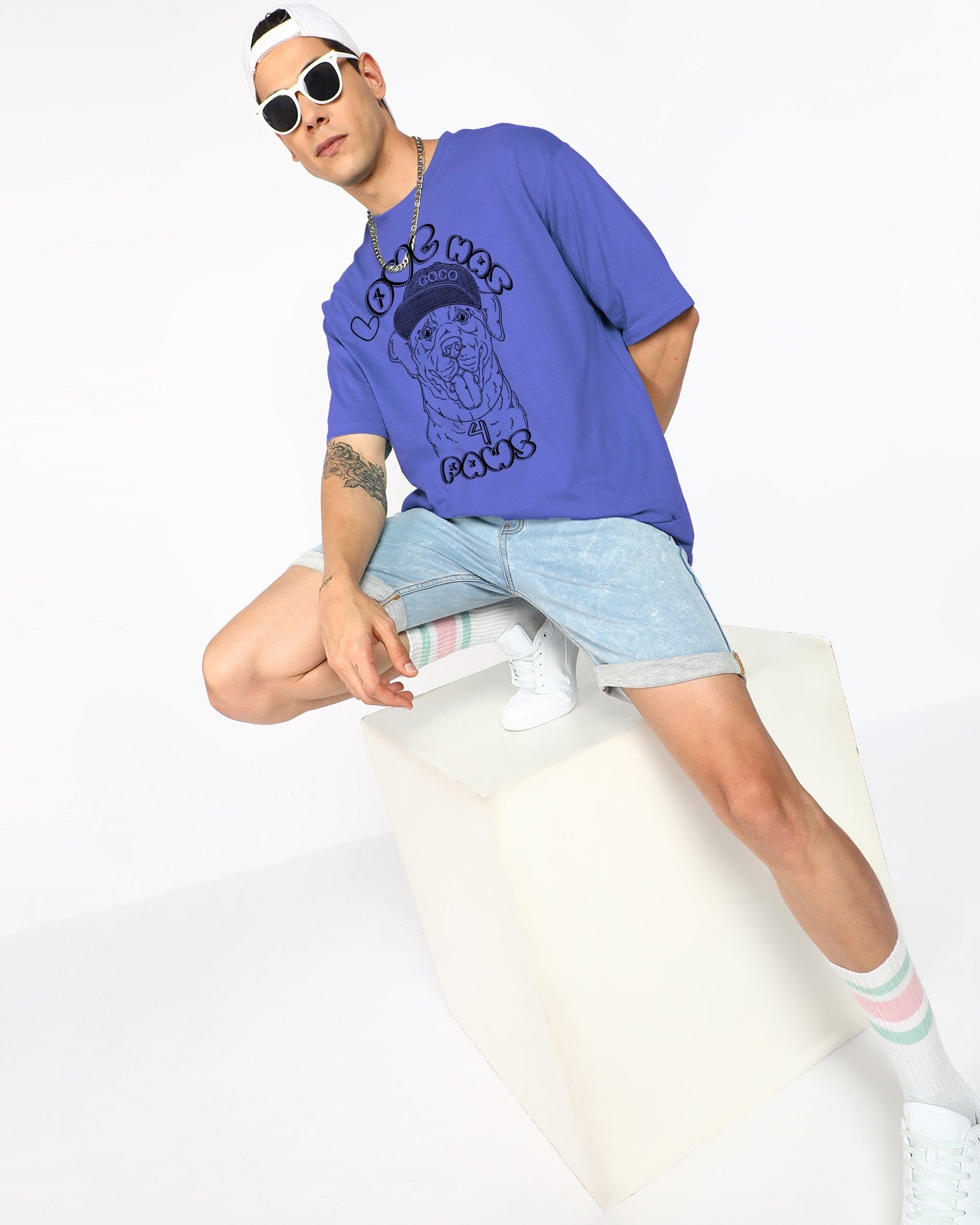 Oversized Typography Men Round Neck Blue T-Shirt - Young Trendz