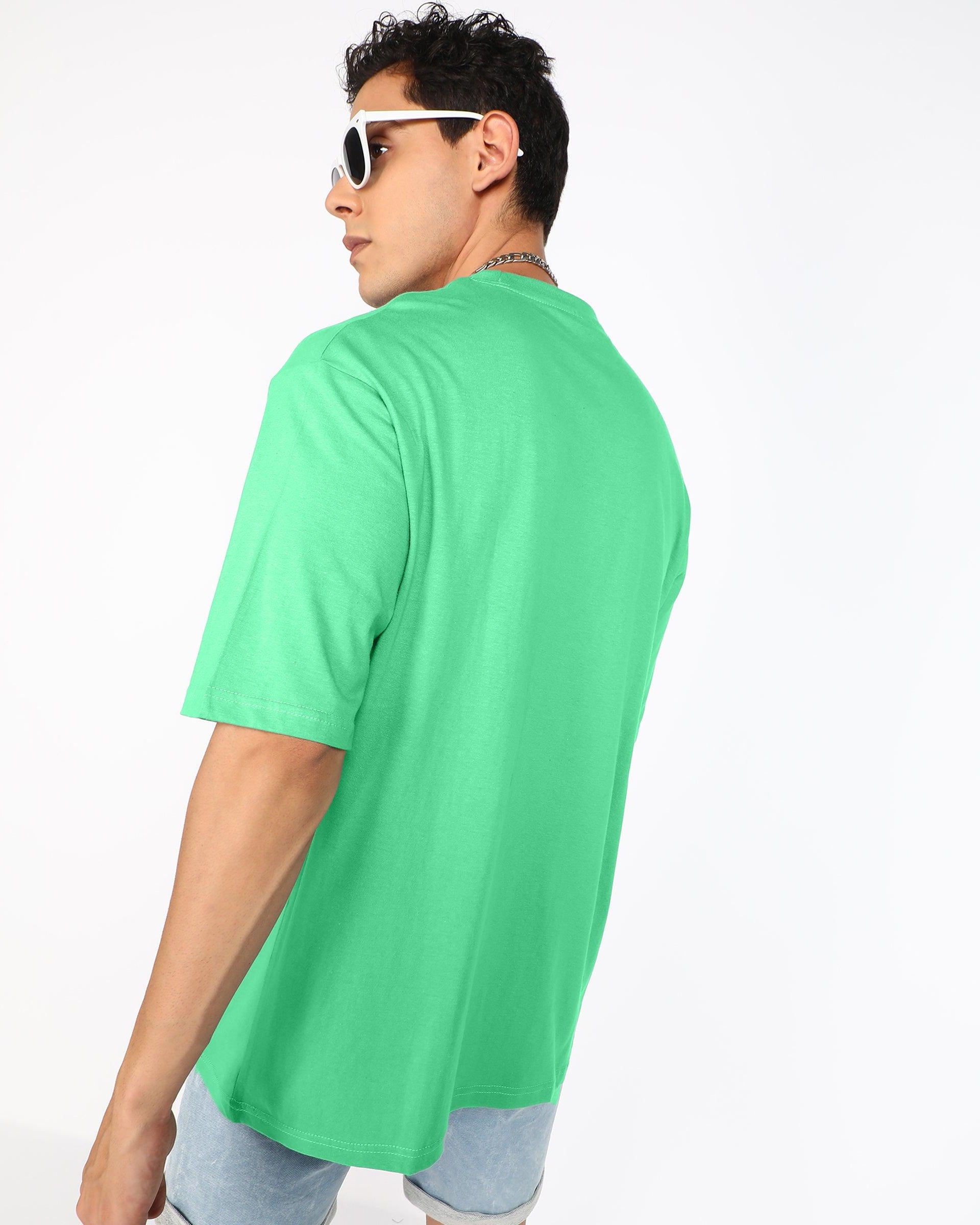 Oversized Typography Men Round Neck Light Green T-Shirt - Young Trendz