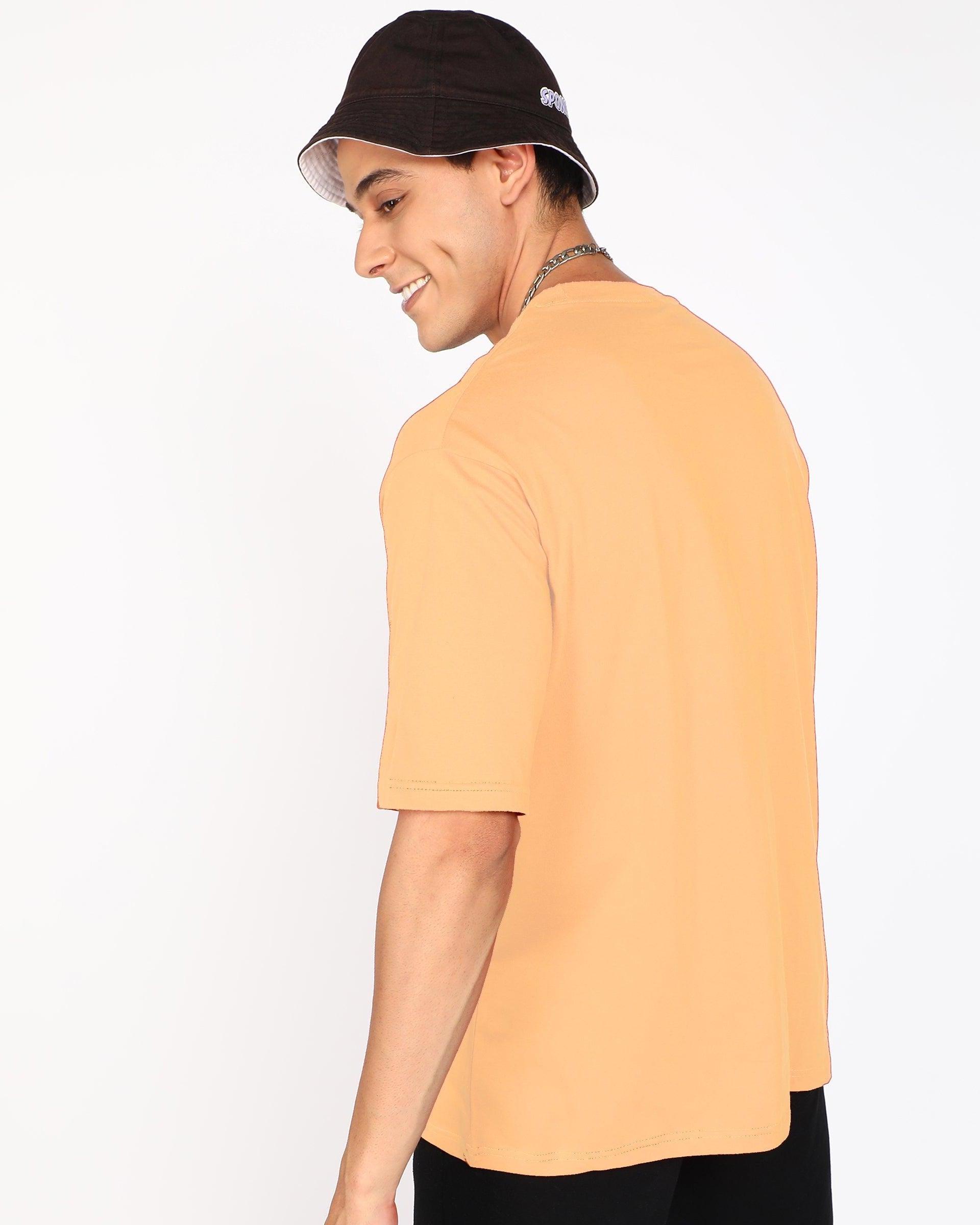 Oversized Typography Men Round Neck T-Shirt (Peach) - Young Trendz